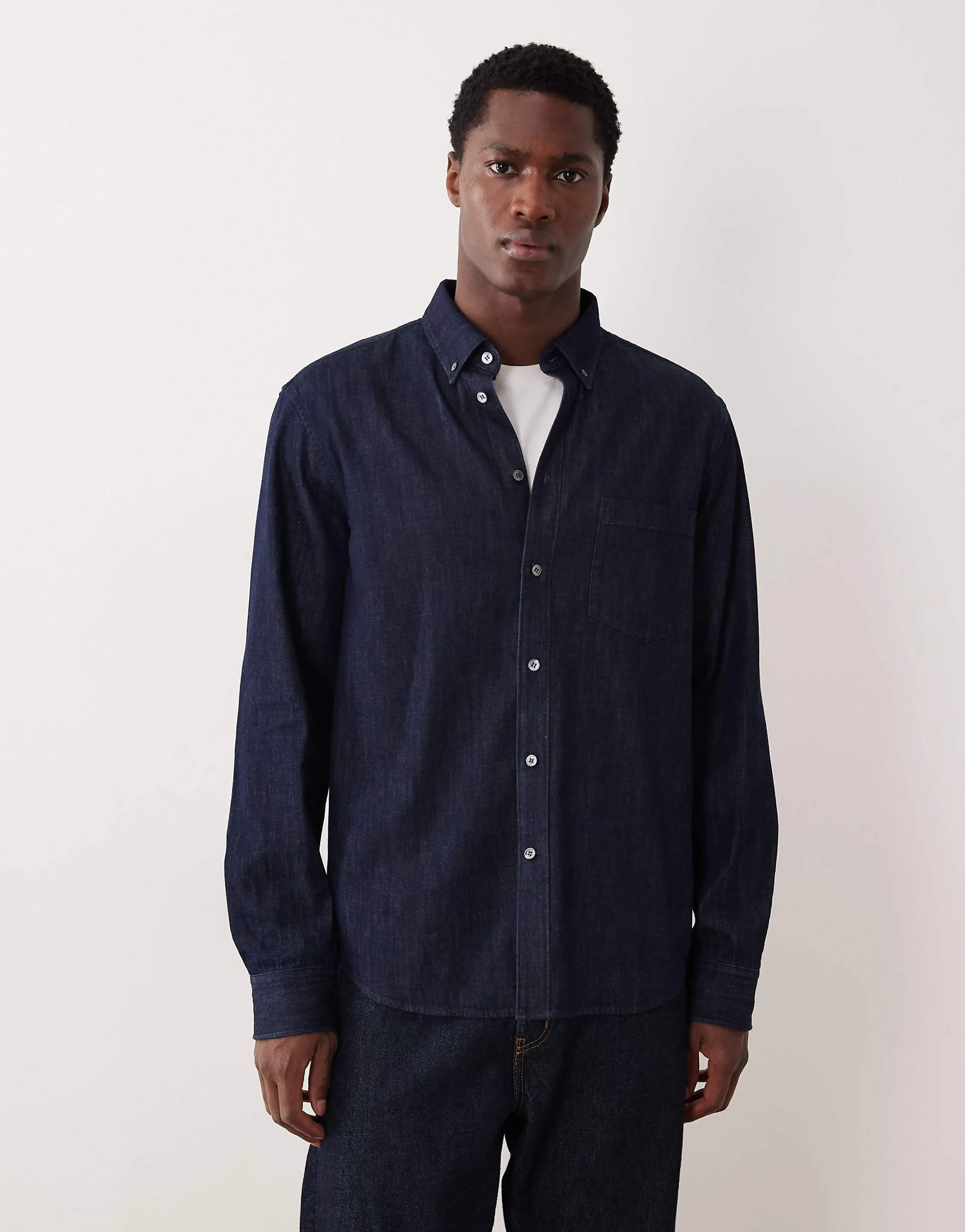 ARKET denim chambray shirt with button collar in dark wash blue