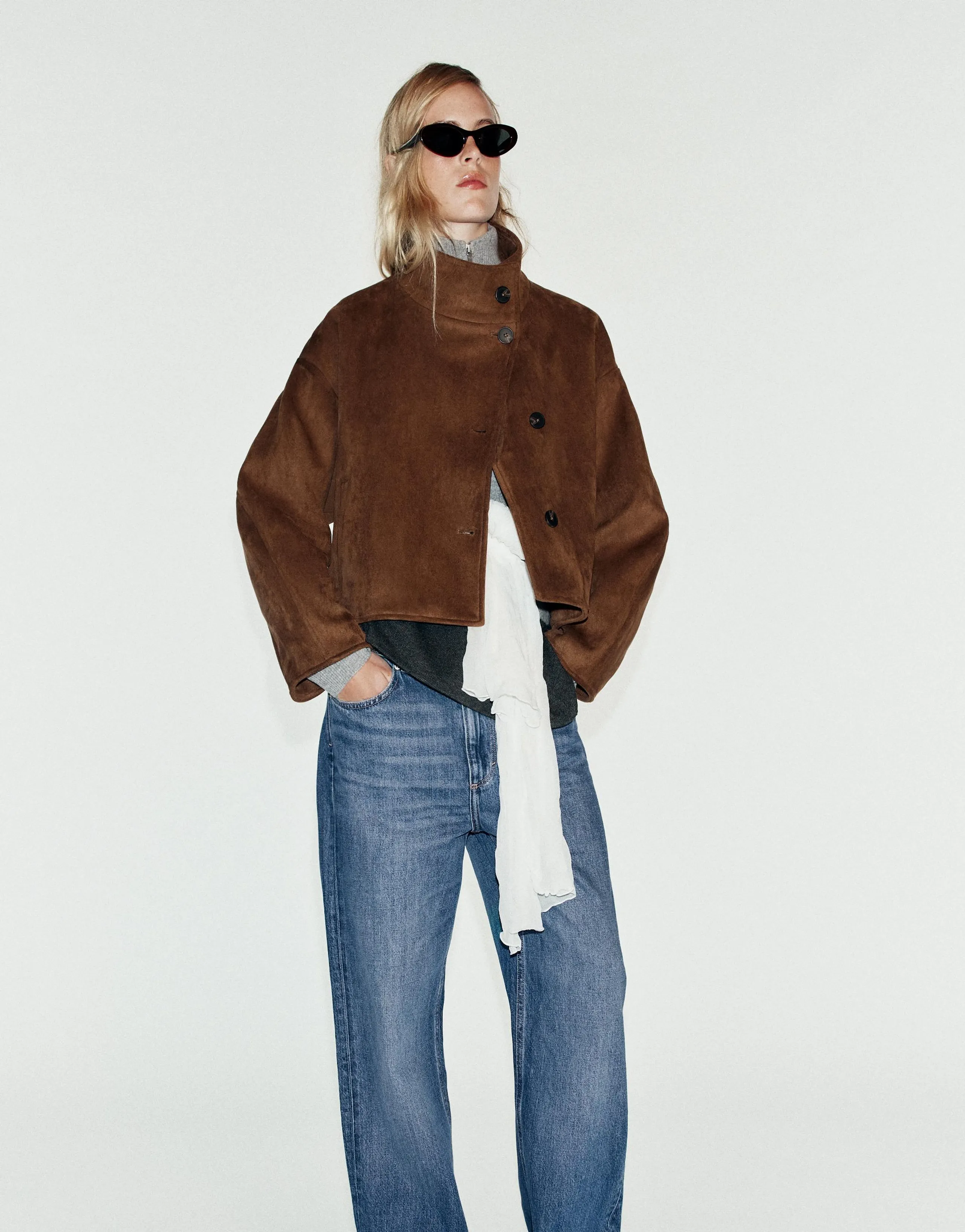 CROPPED FAUX SUEDE JACKET