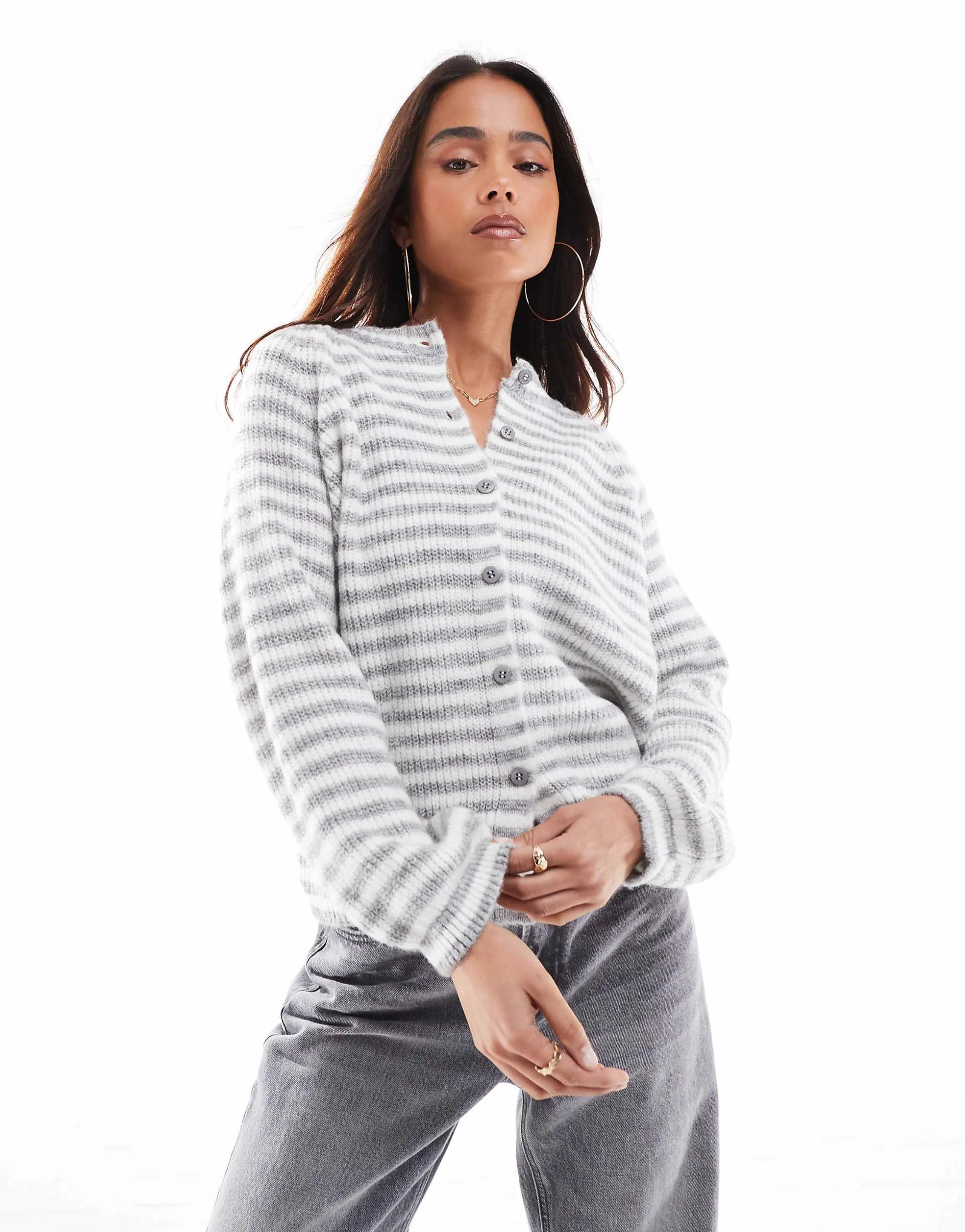 ASOS DESIGN knit raglan cardigan in gray stripe