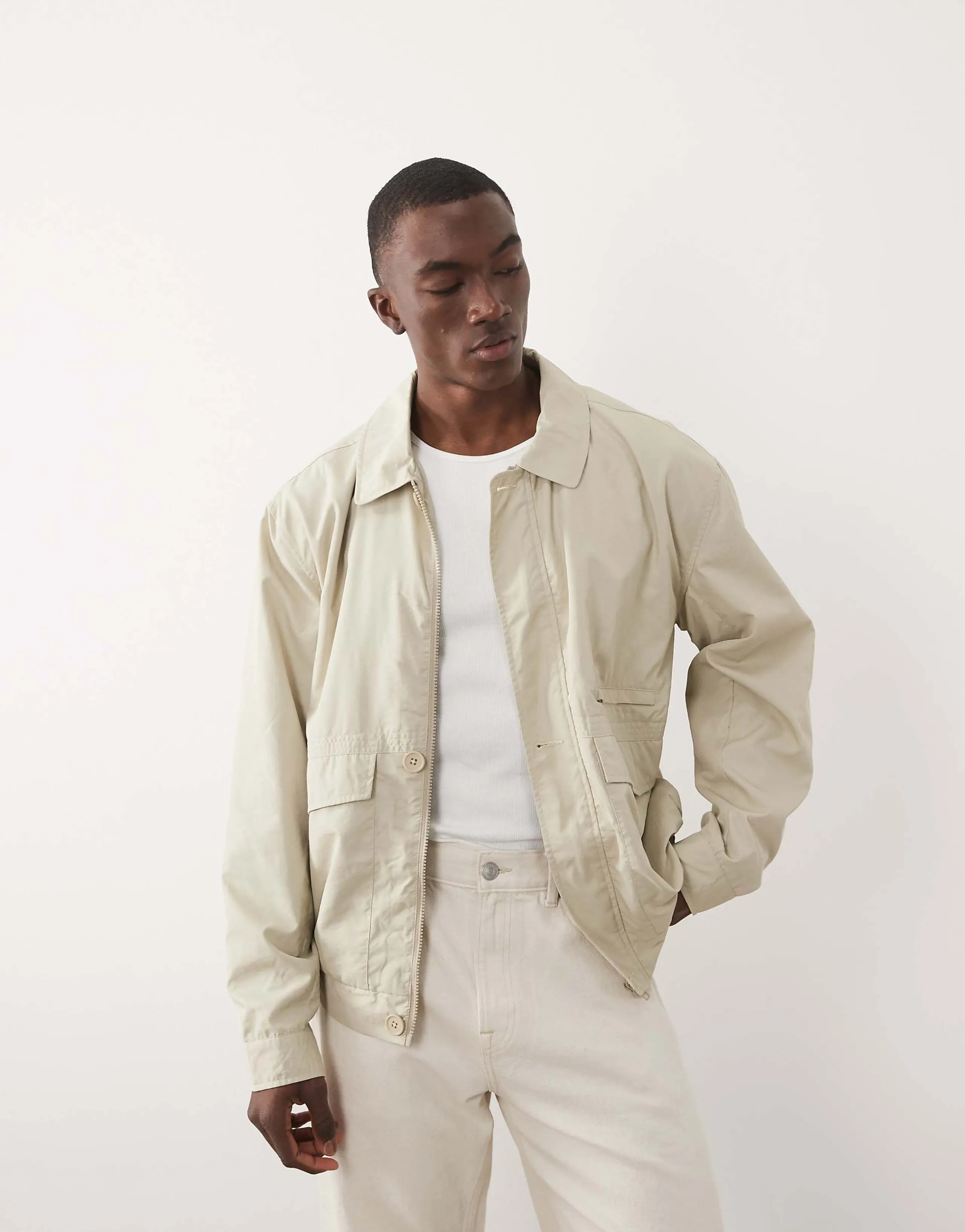 ASOS DESIGN oversized bomber jacket in beige