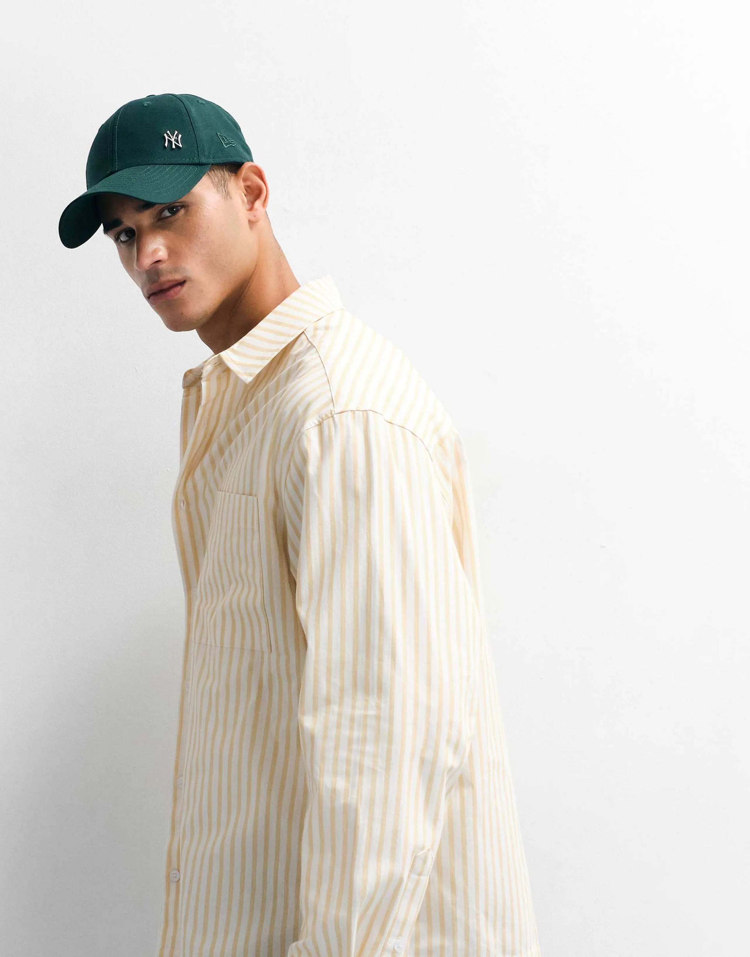 ASOS DESIGN oversized poplin stripe shirt in yellow and white