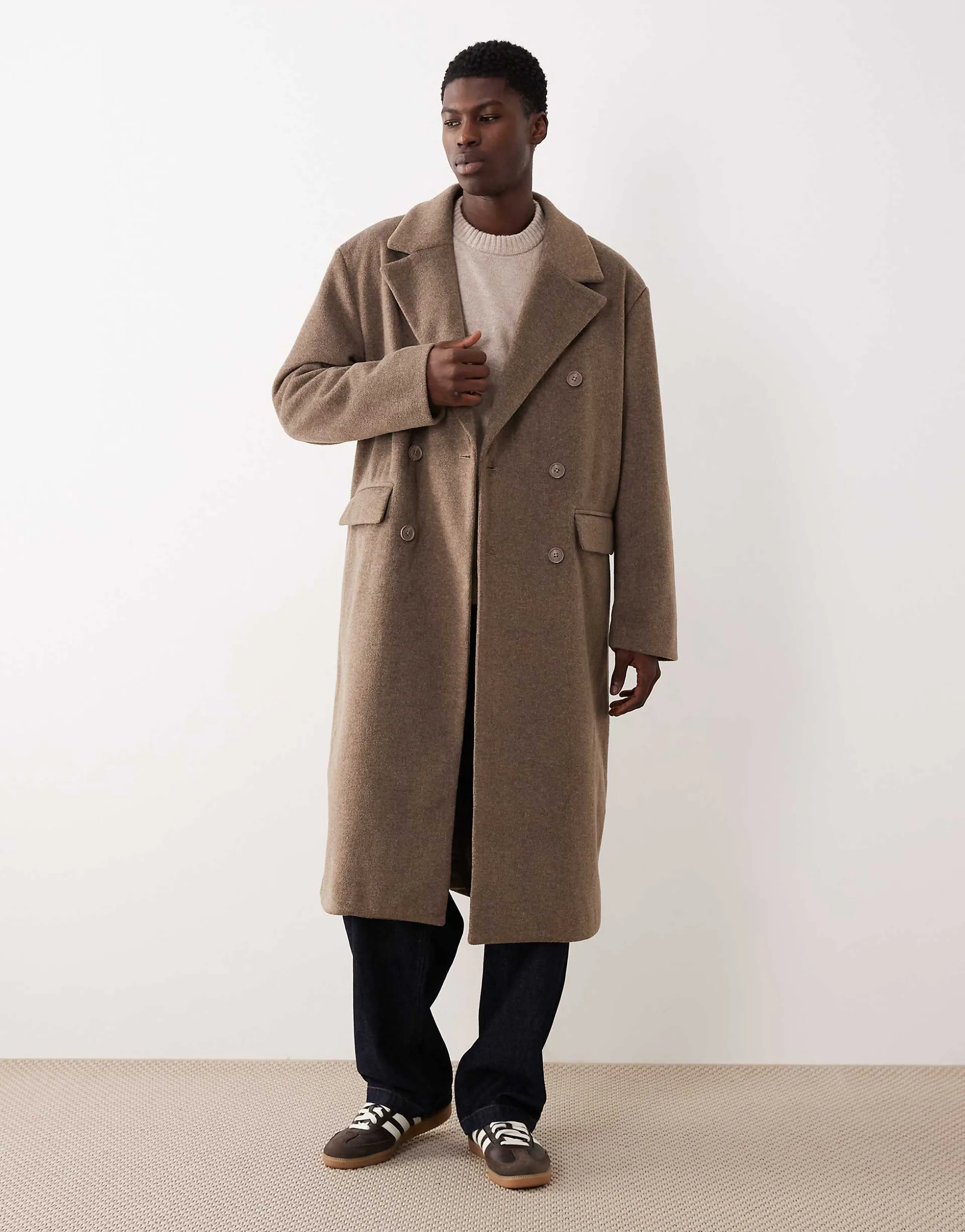 ASOS DESIGN oversized longline wool look coat in mole