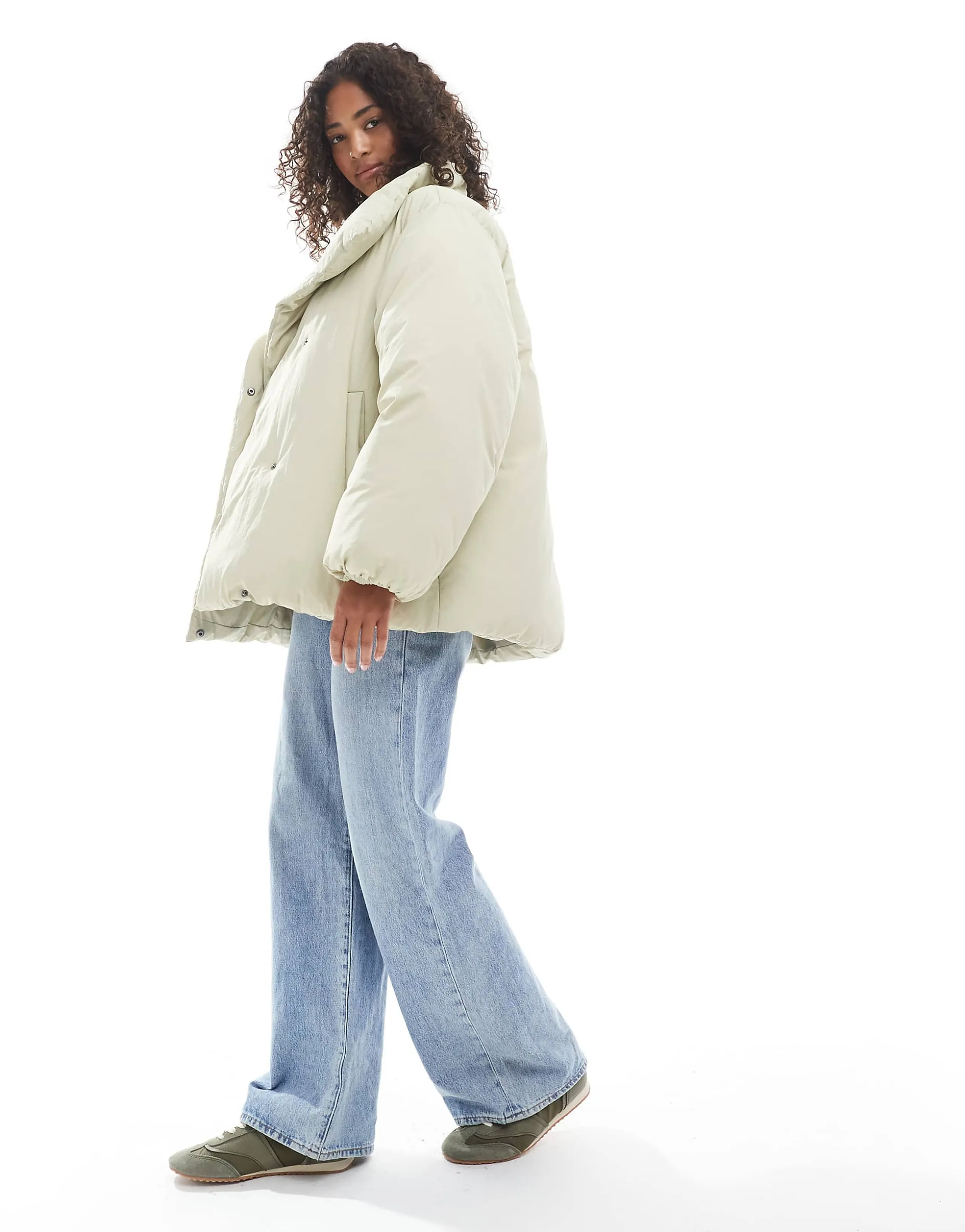 ASOS DESIGN funnel neck clean puffer jacket in sage
