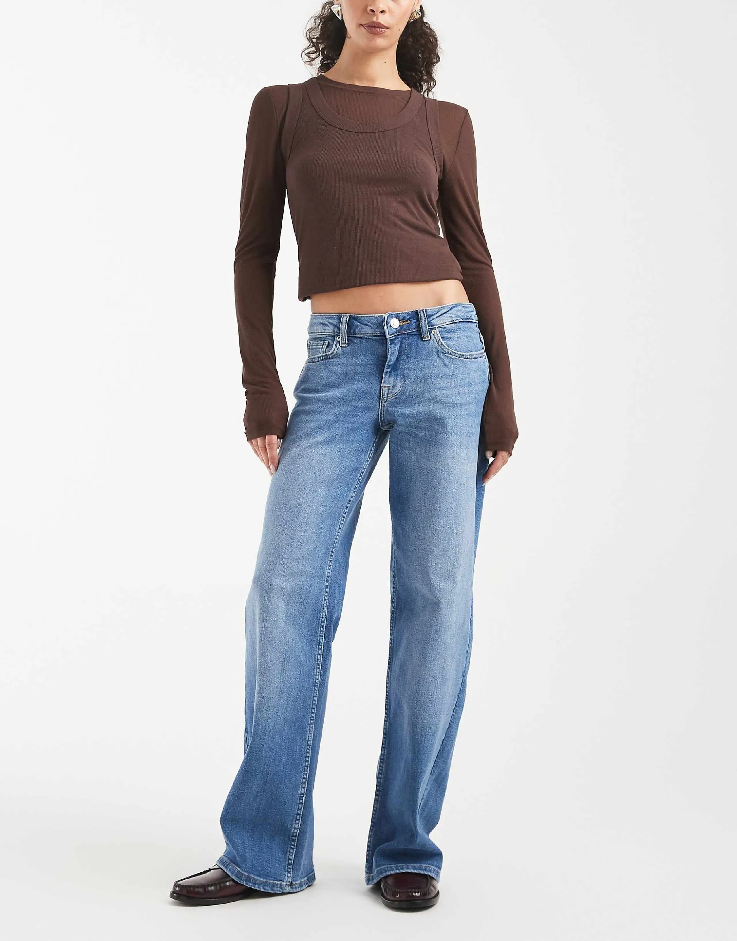 ONLY Judy low rise wide leg jeans in mid blue