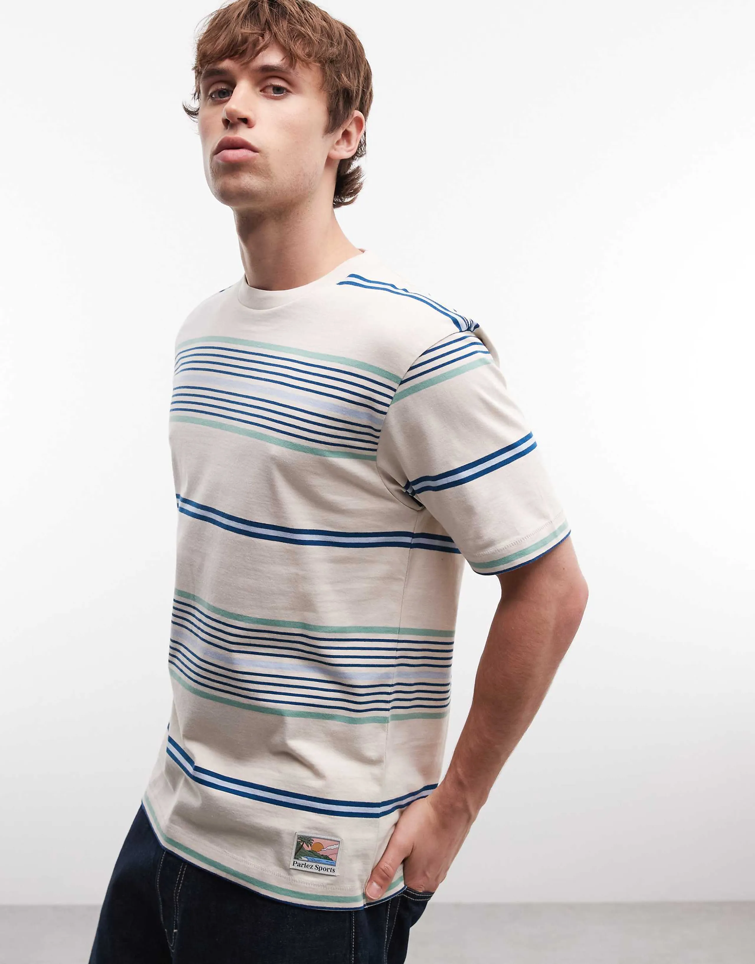Parlez short sleeve calm striped T-shirt in cream/blue