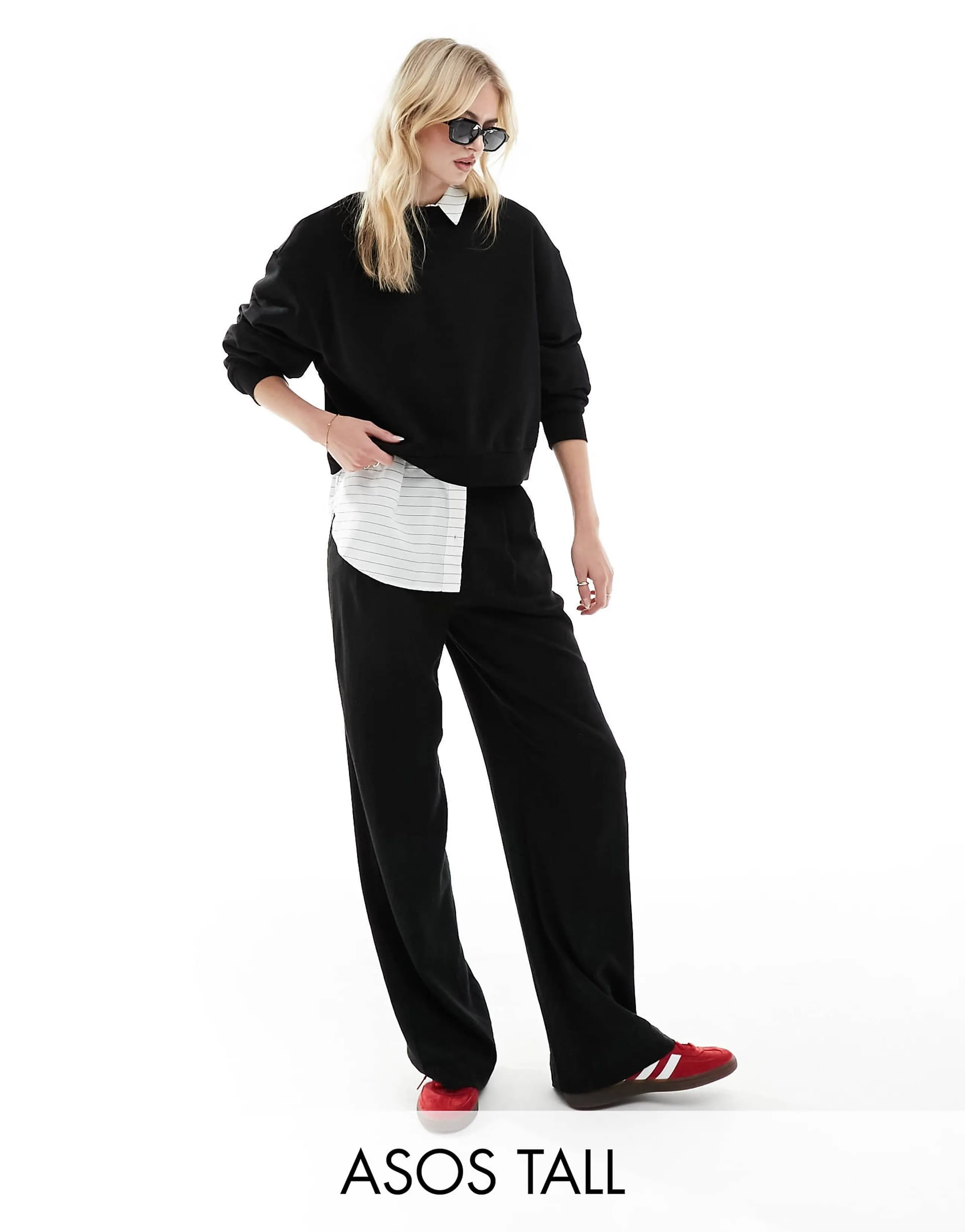 ASOS DESIGN Tall relaxed straight leg linen mix pants in black