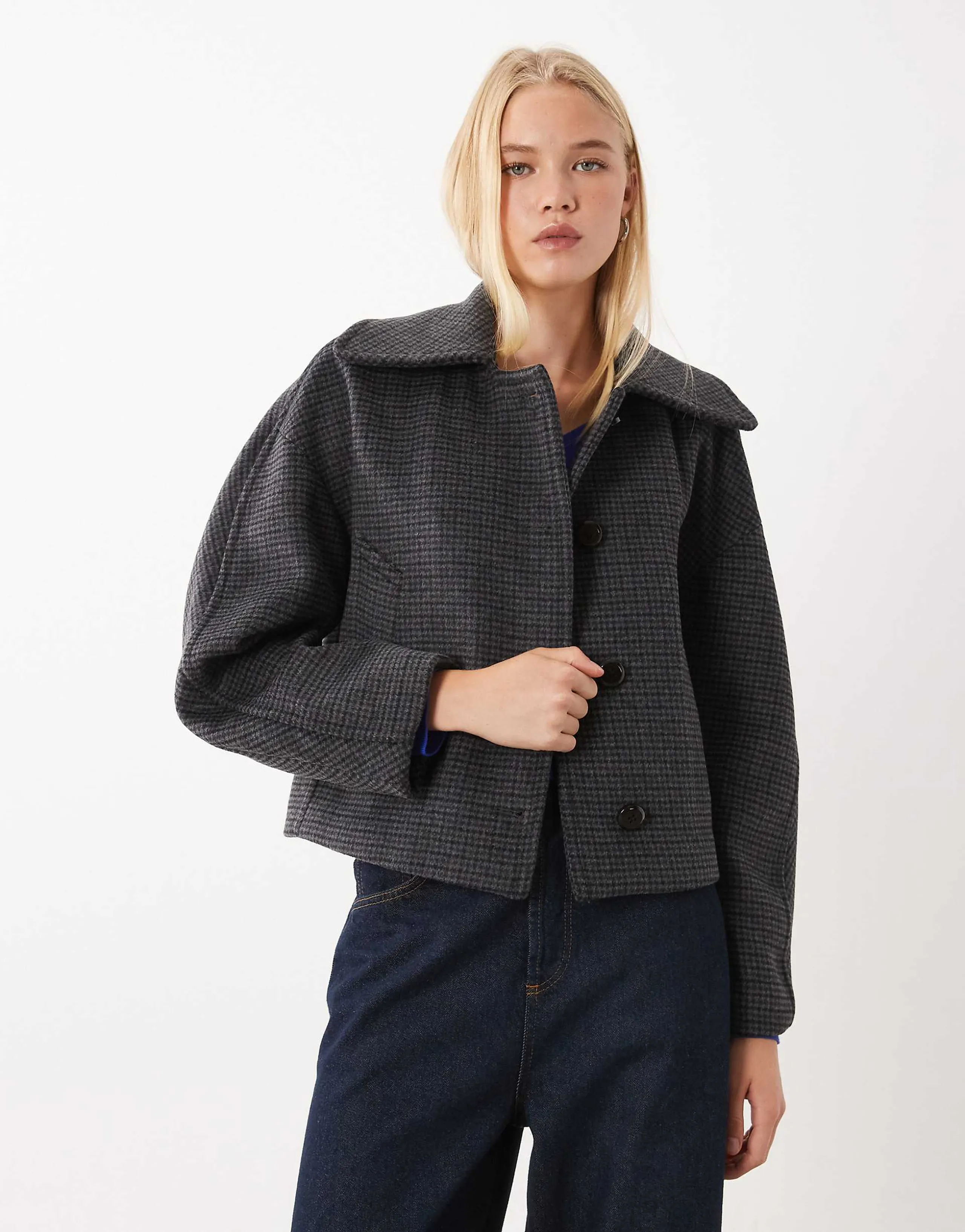 Mango bomber jacket in navy plaid