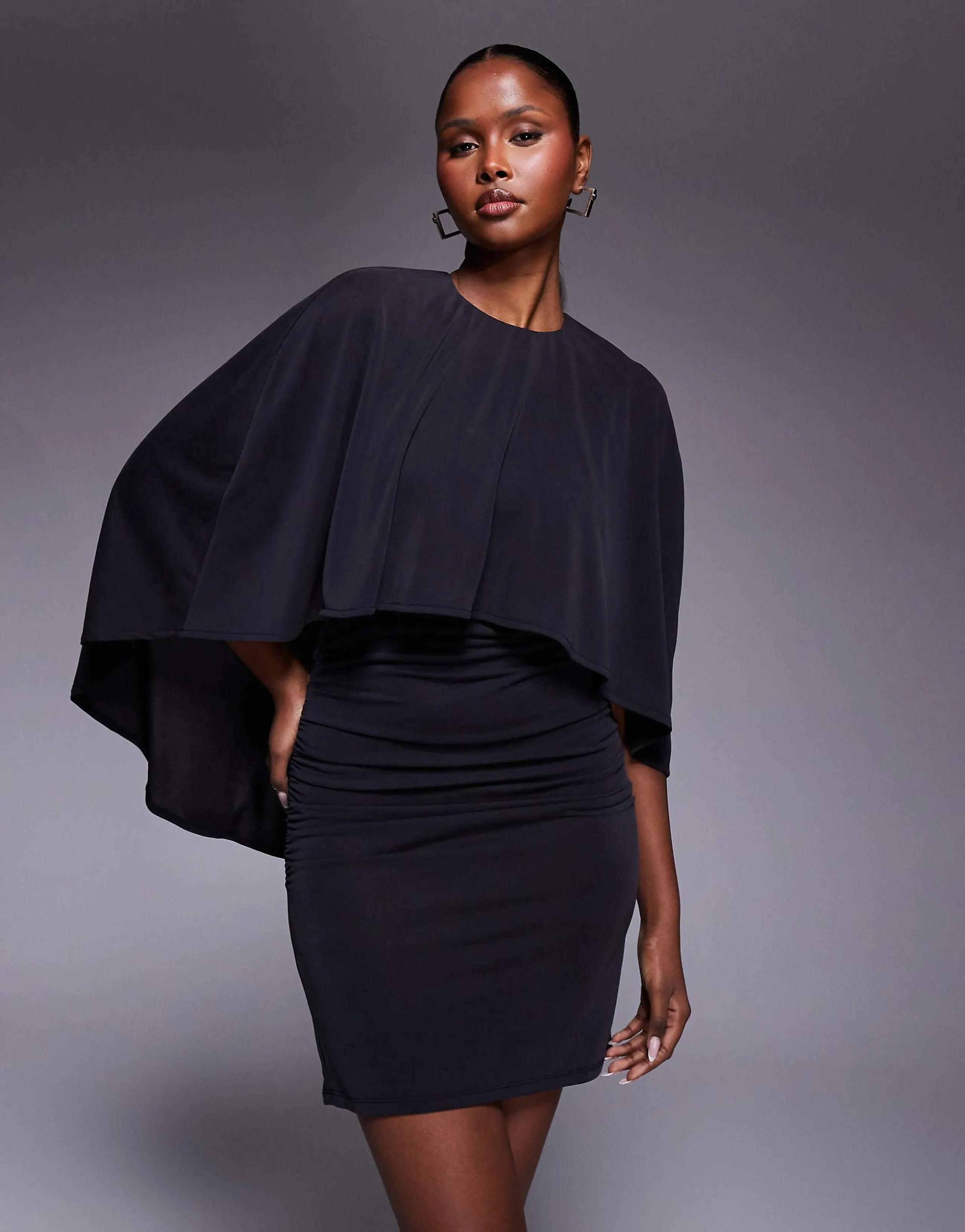 ASOS DESIGN modal cape mini dress in black
