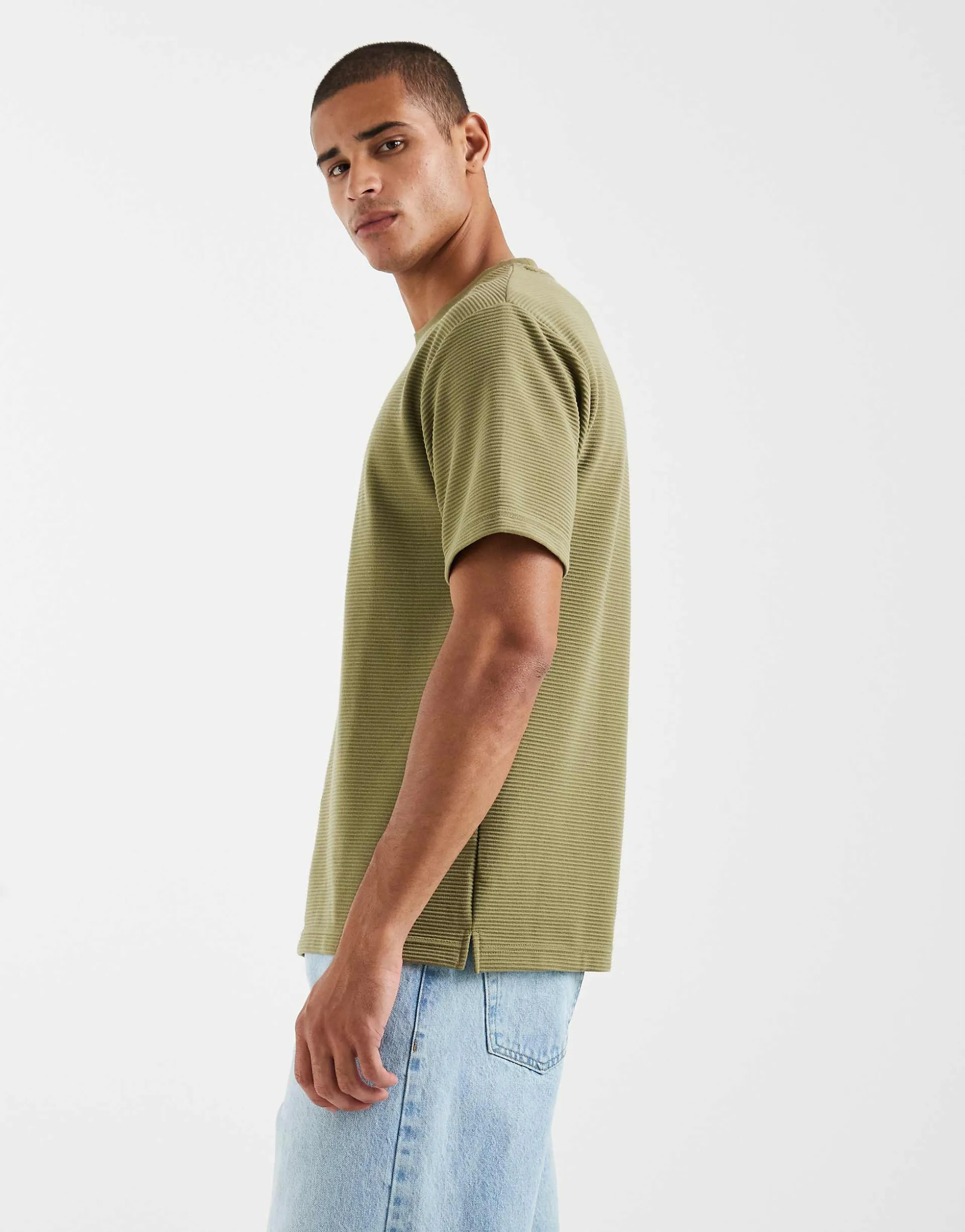 ASOS DESIGN heavyweight relaxed t-shirt in khaki-green texture
