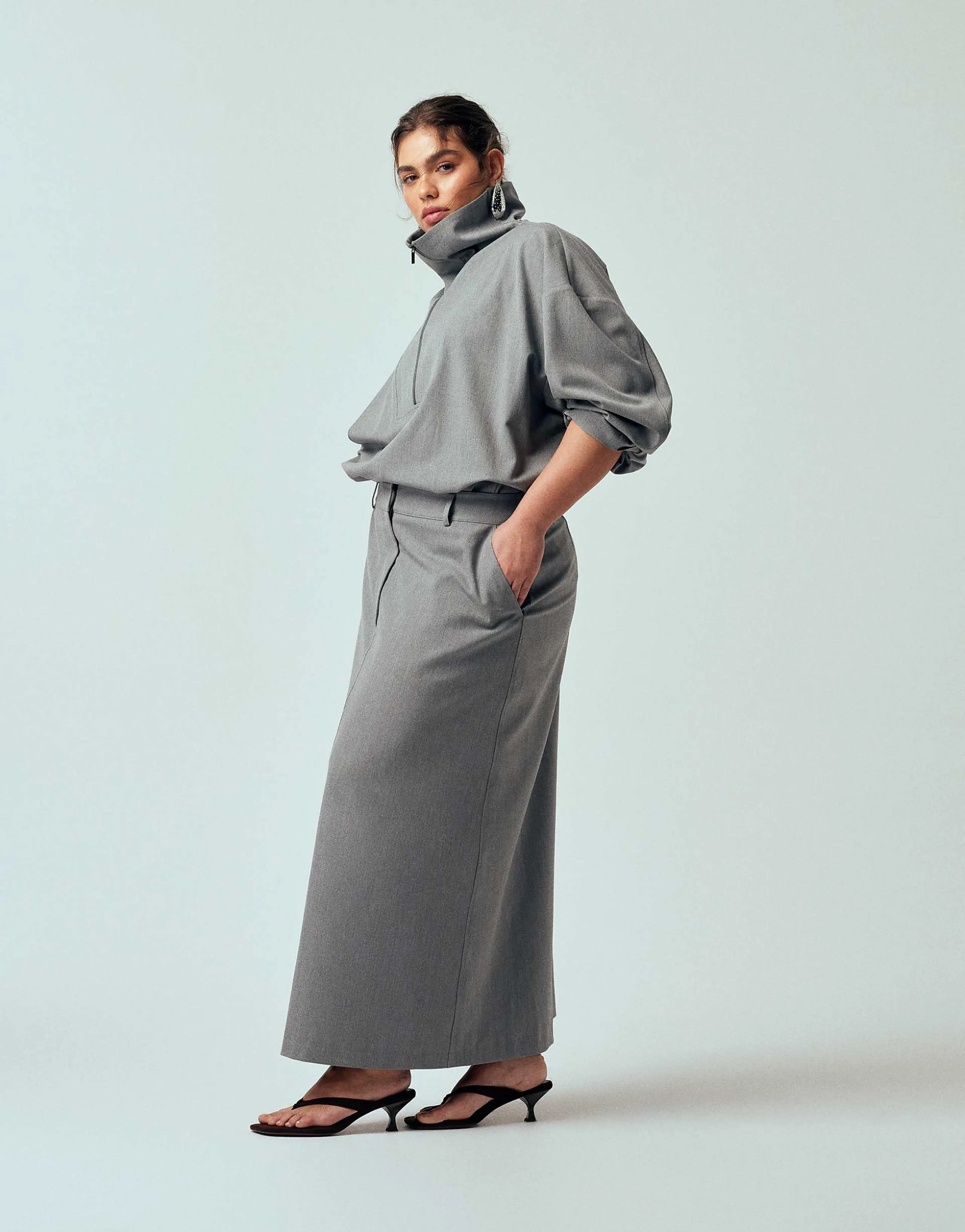 ASOS DESIGN Curve tailored pencil maxi skirt in gray - part of a set
