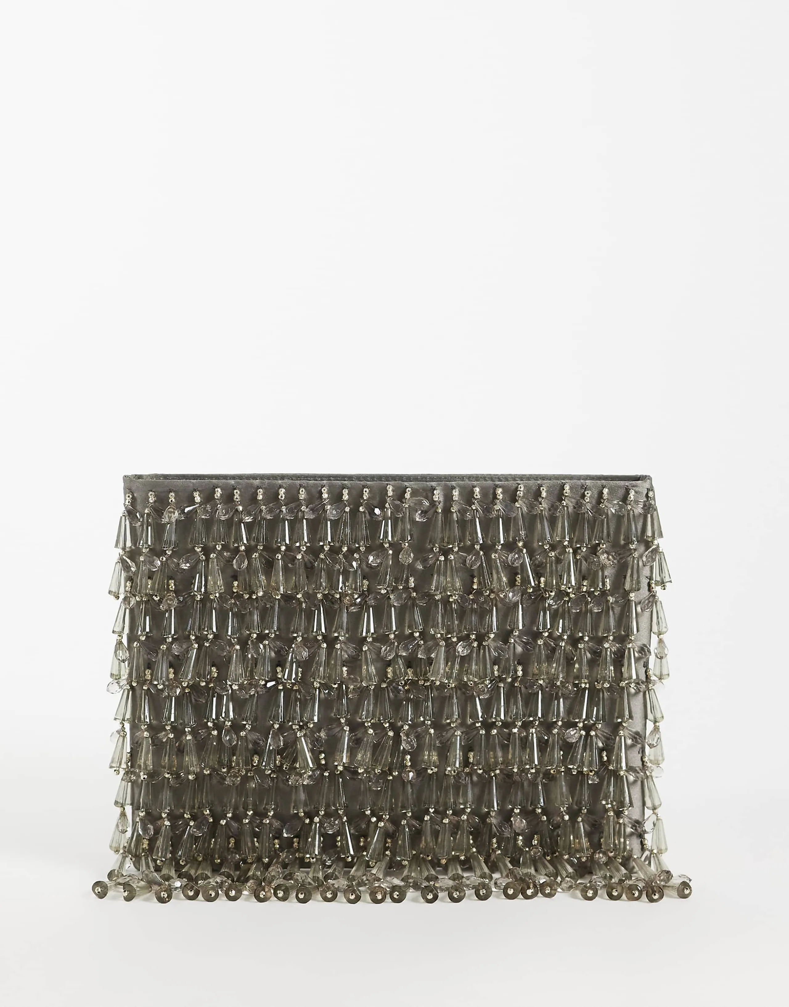 ASOS DESIGN embellished droplet zip top clutch in gray