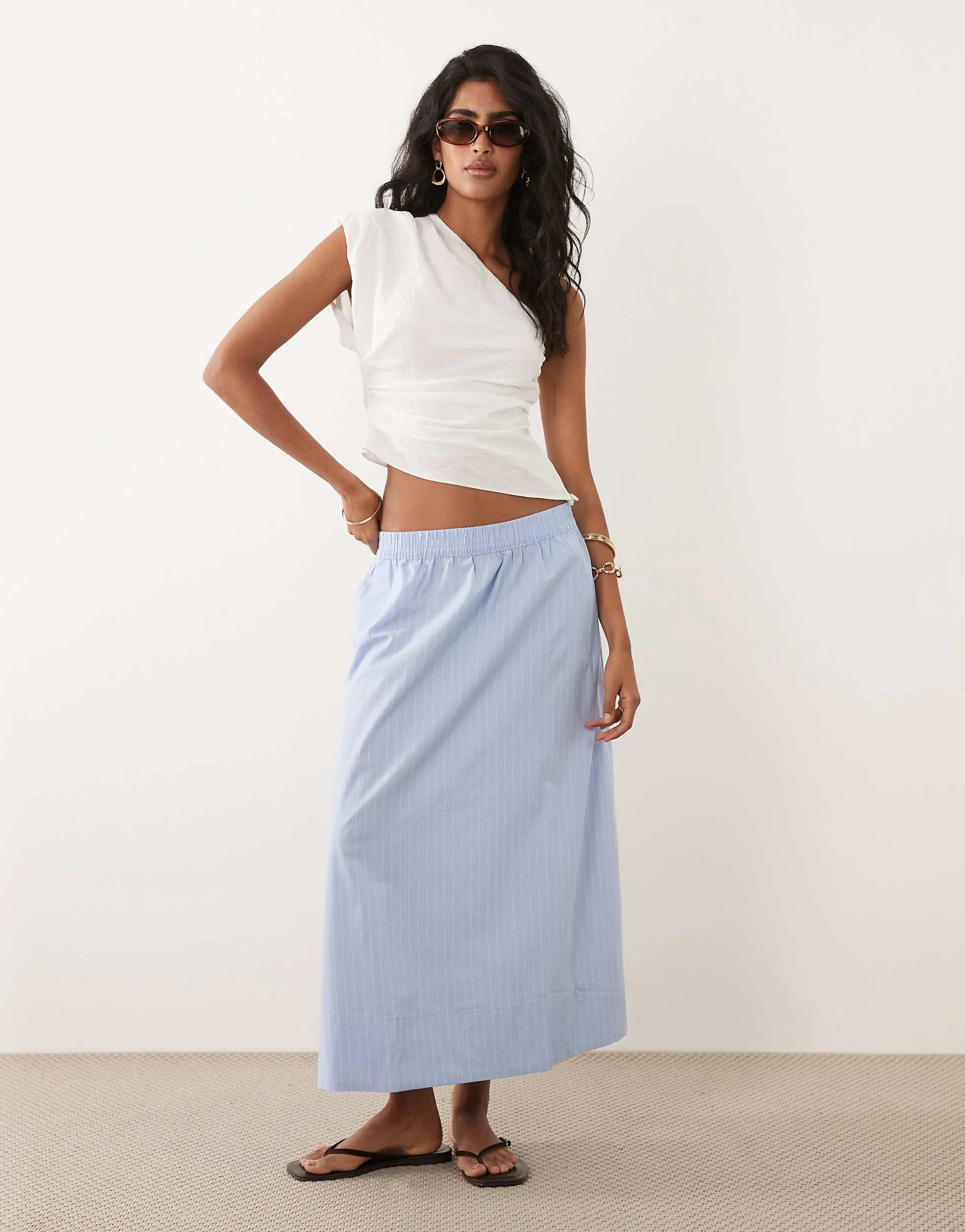JDY poplin maxi skirt in light blue stripes