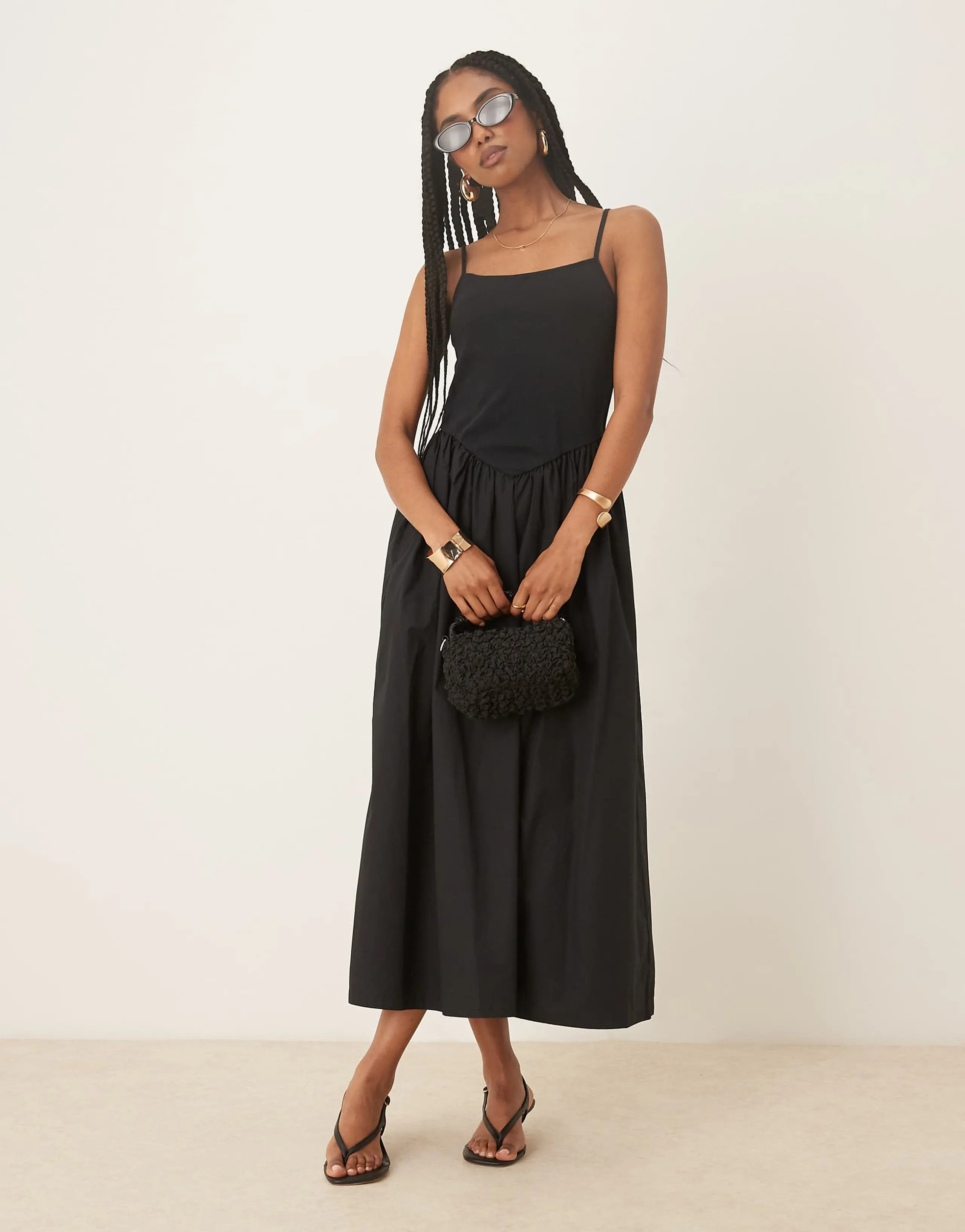 Nobody's Child strappy midi dress with v-waist in black