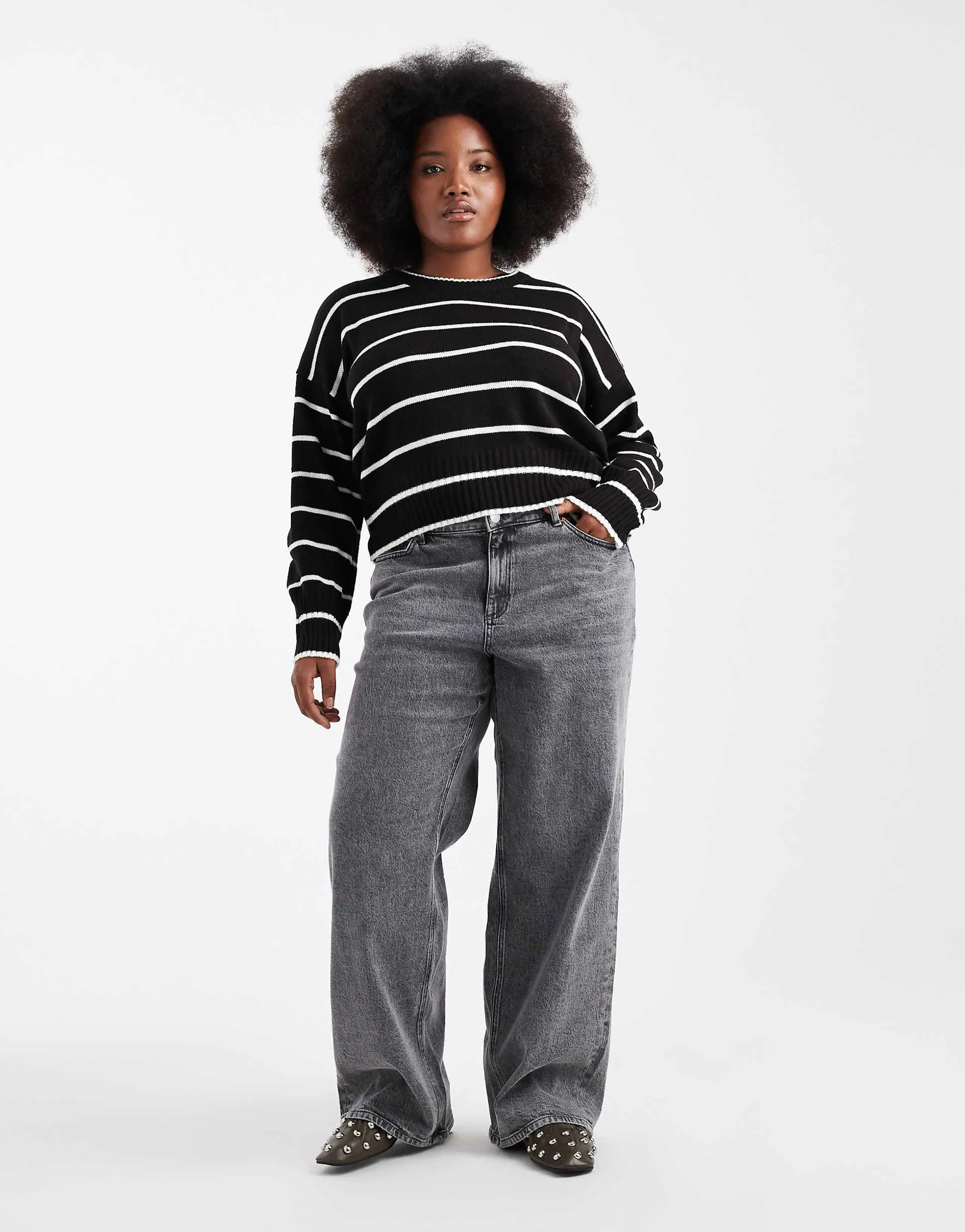 Vero Moda Curve Tessa high rise wide leg jeans in medium gray wash