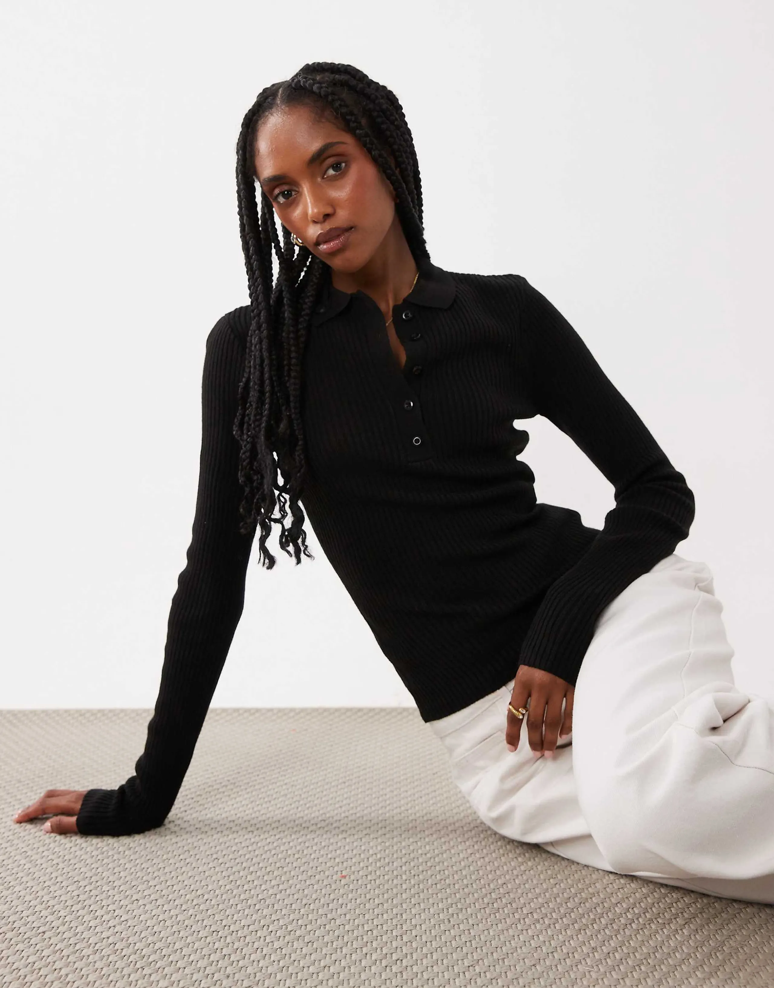 Brave Soul polo collar sweater in black
