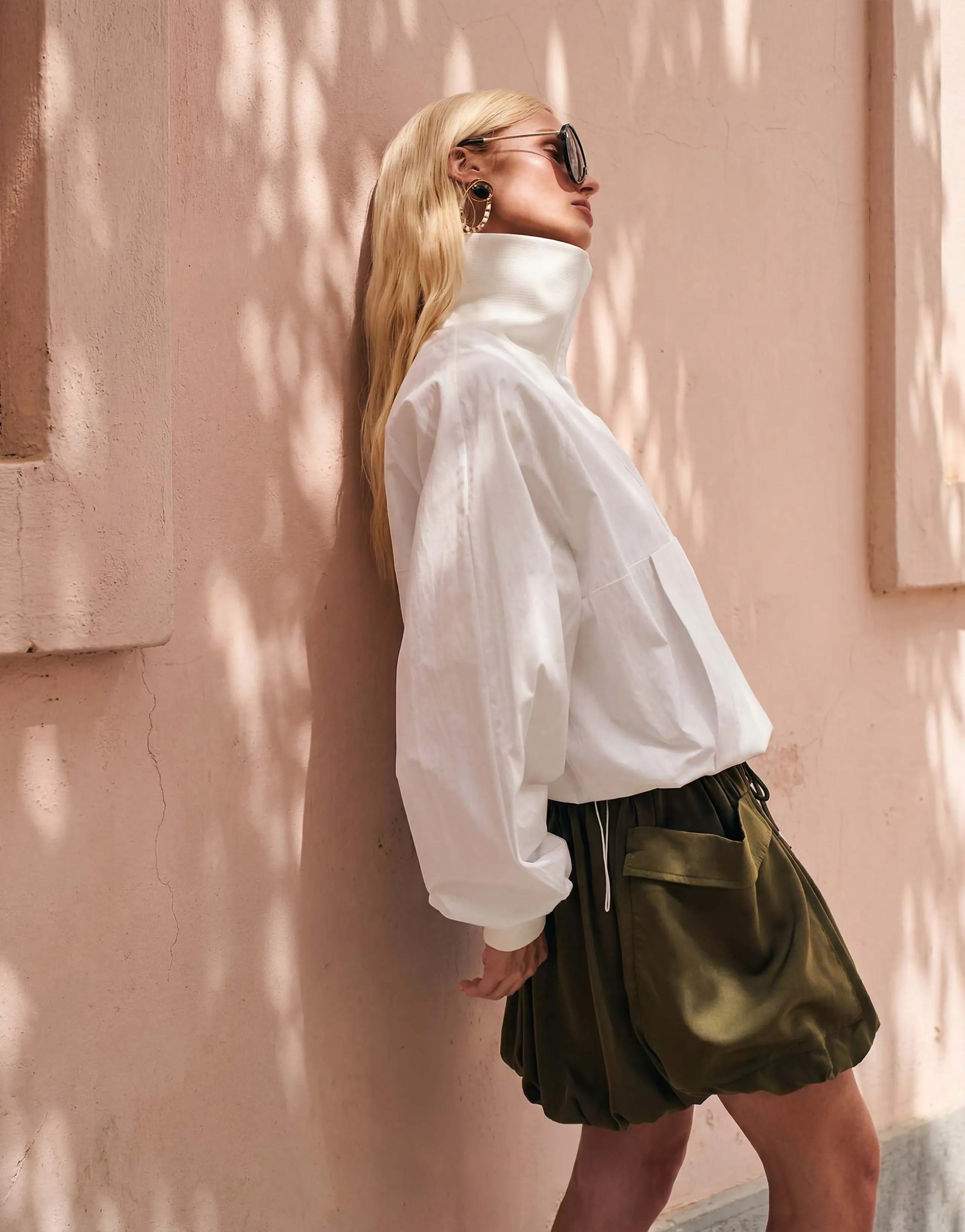 ASOS DESIGN pocket detail satin bubble skirt in green