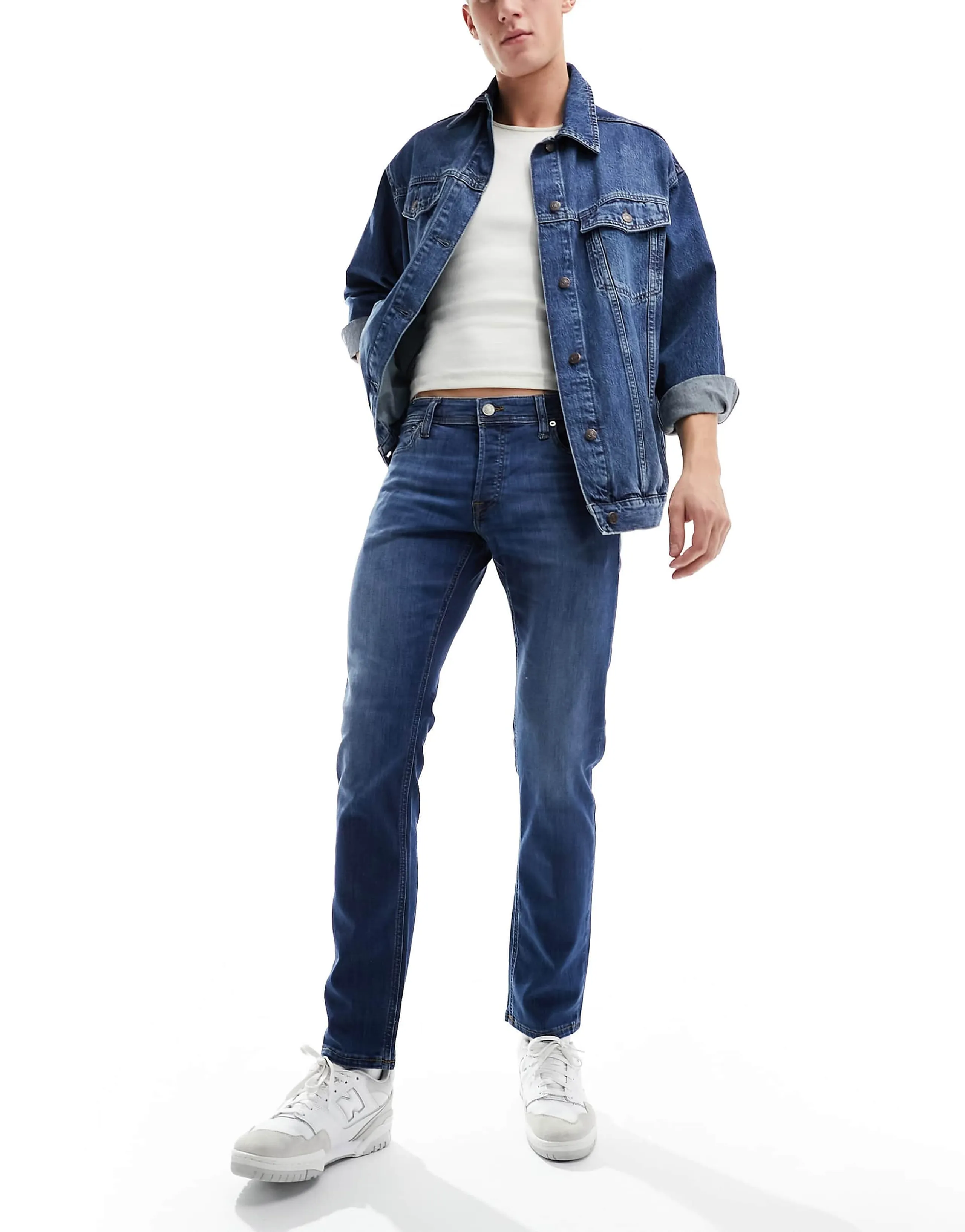 Jack & Jones Glenn slim jeans in mid blue wash 