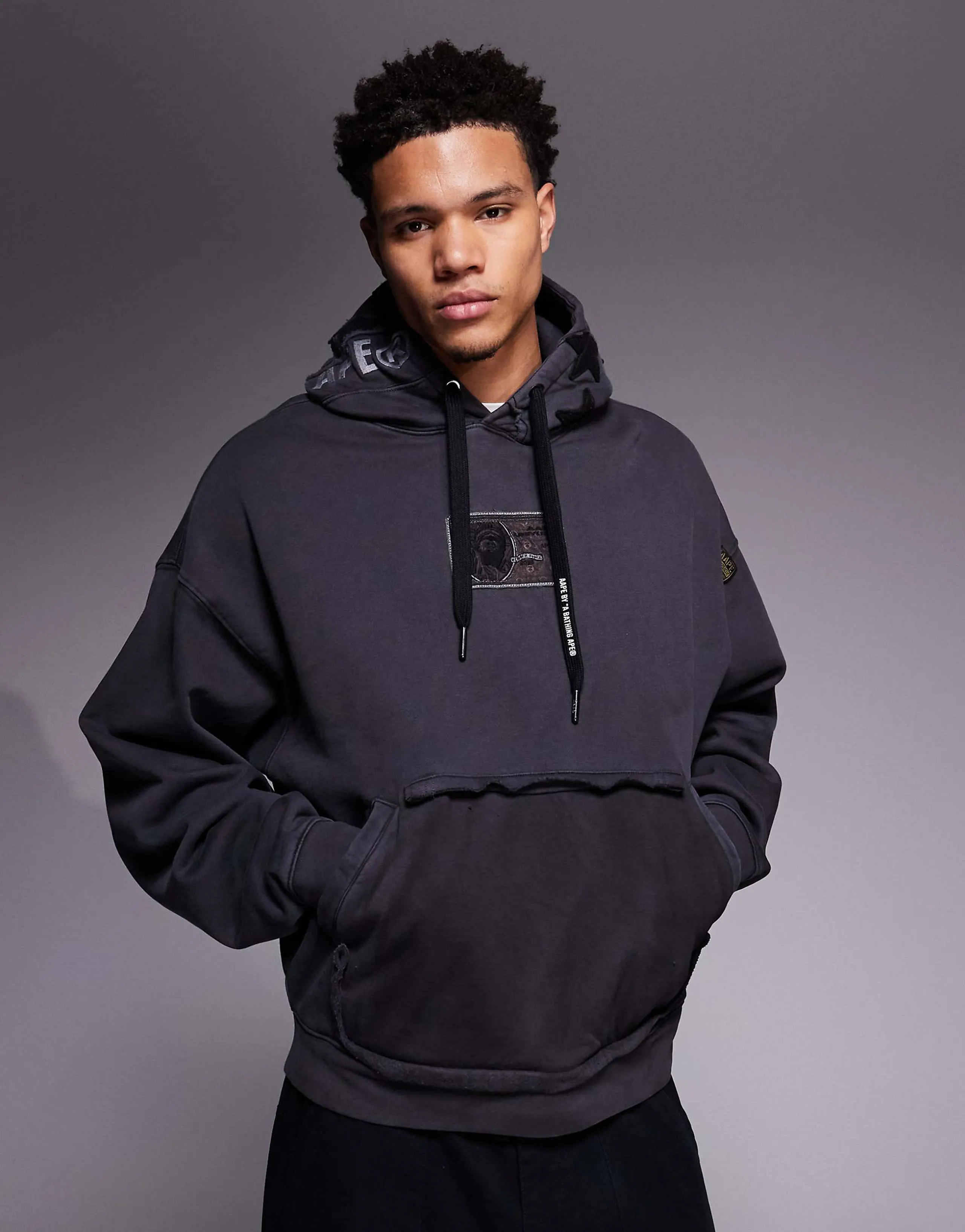 Aape by A Bathing Ape oversized pullover hoodie in black garment dye