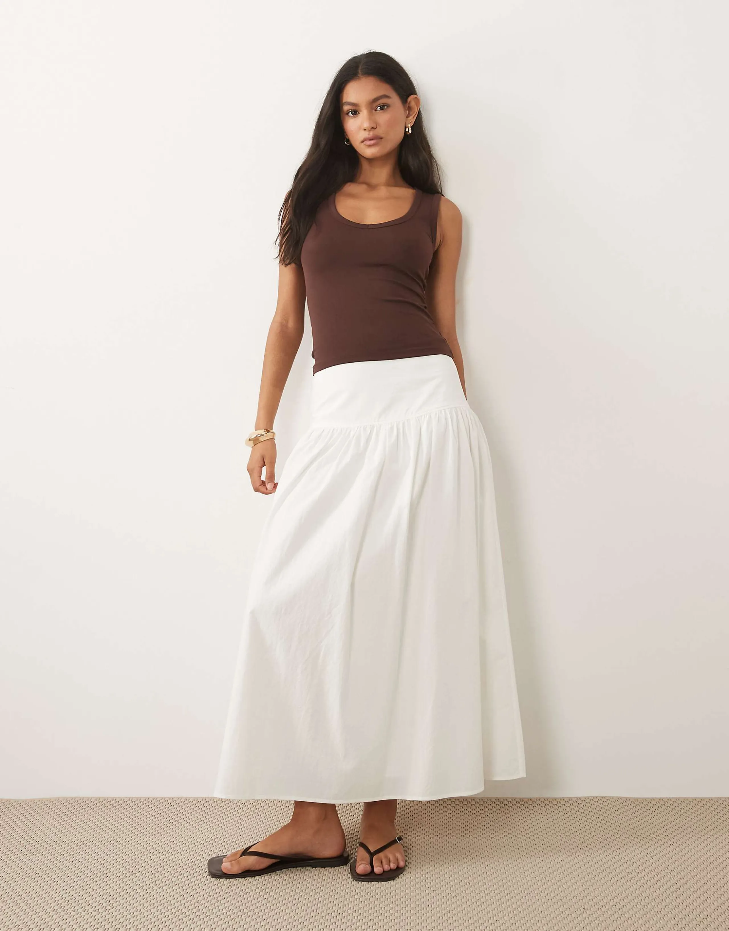 ARKET cotton dropped waist skirt in off-white