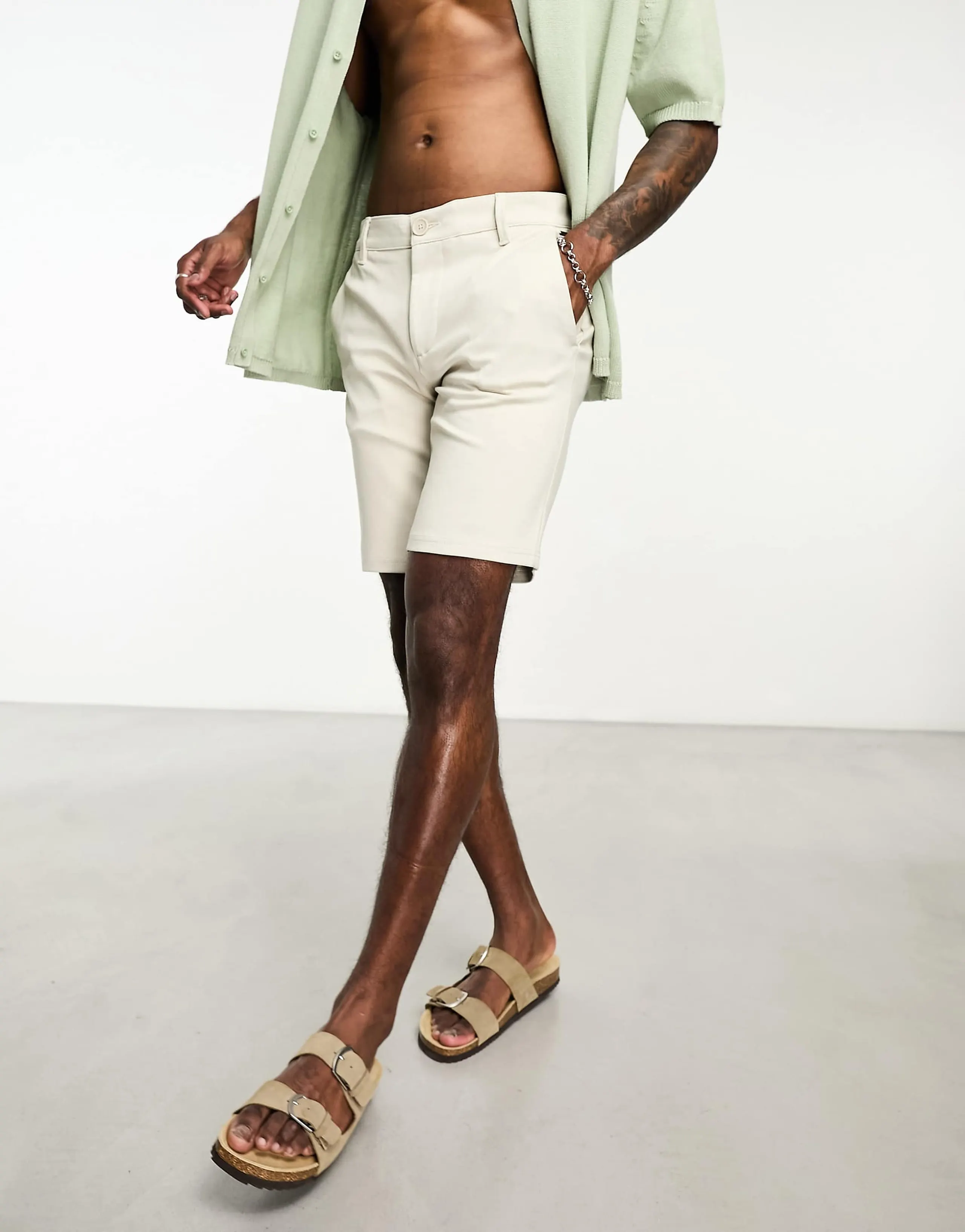 ONLY & SONS smart jersey shorts in beige
