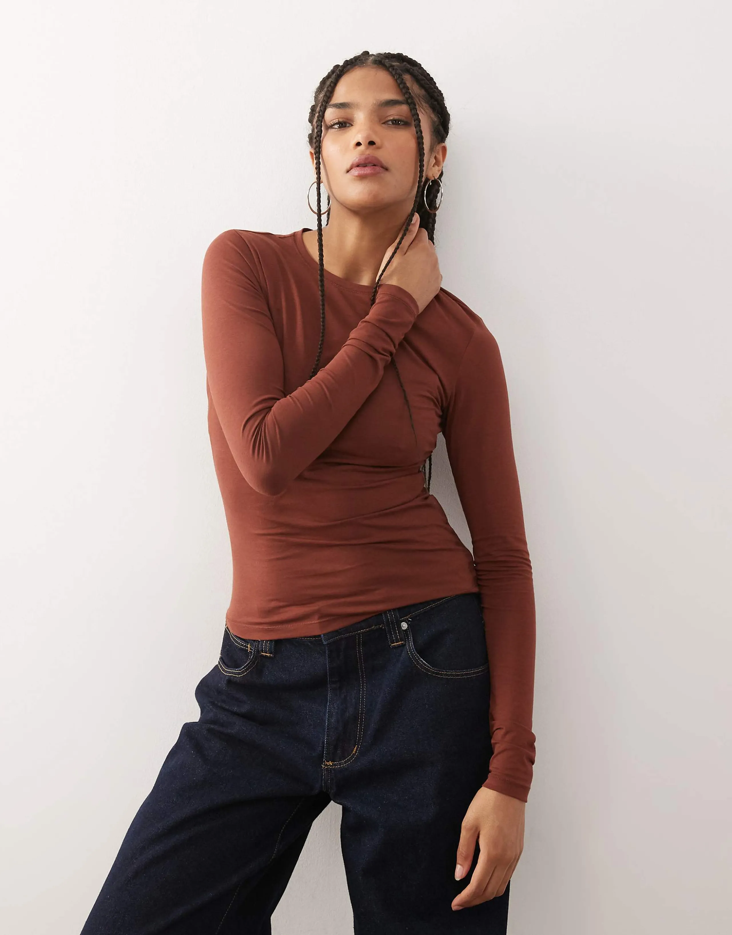 Weekday slim fit long sleeve T-shirt in rust