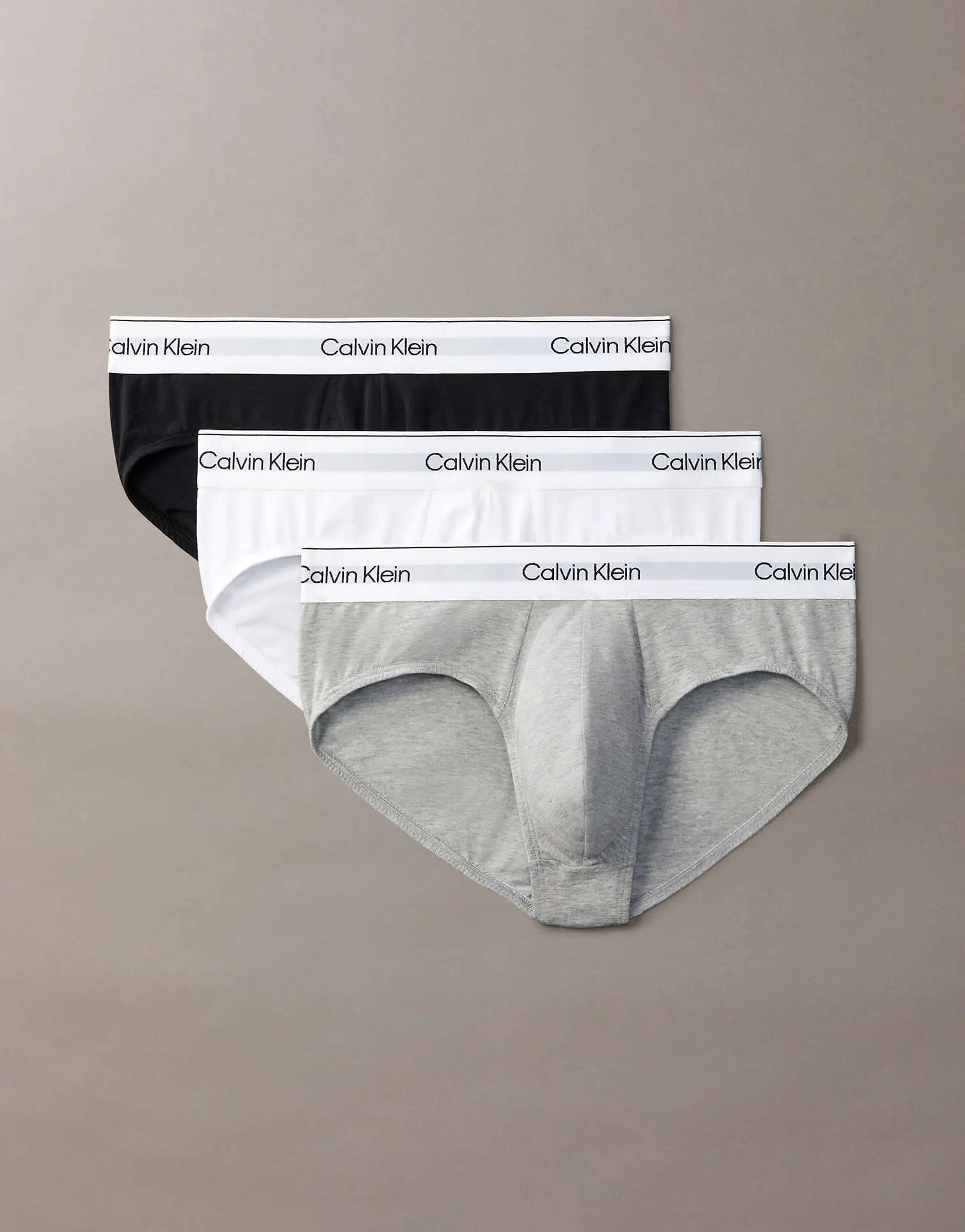 Calvin Klein Icon Cotton Stretch 3 pack hip briefs in white gray black