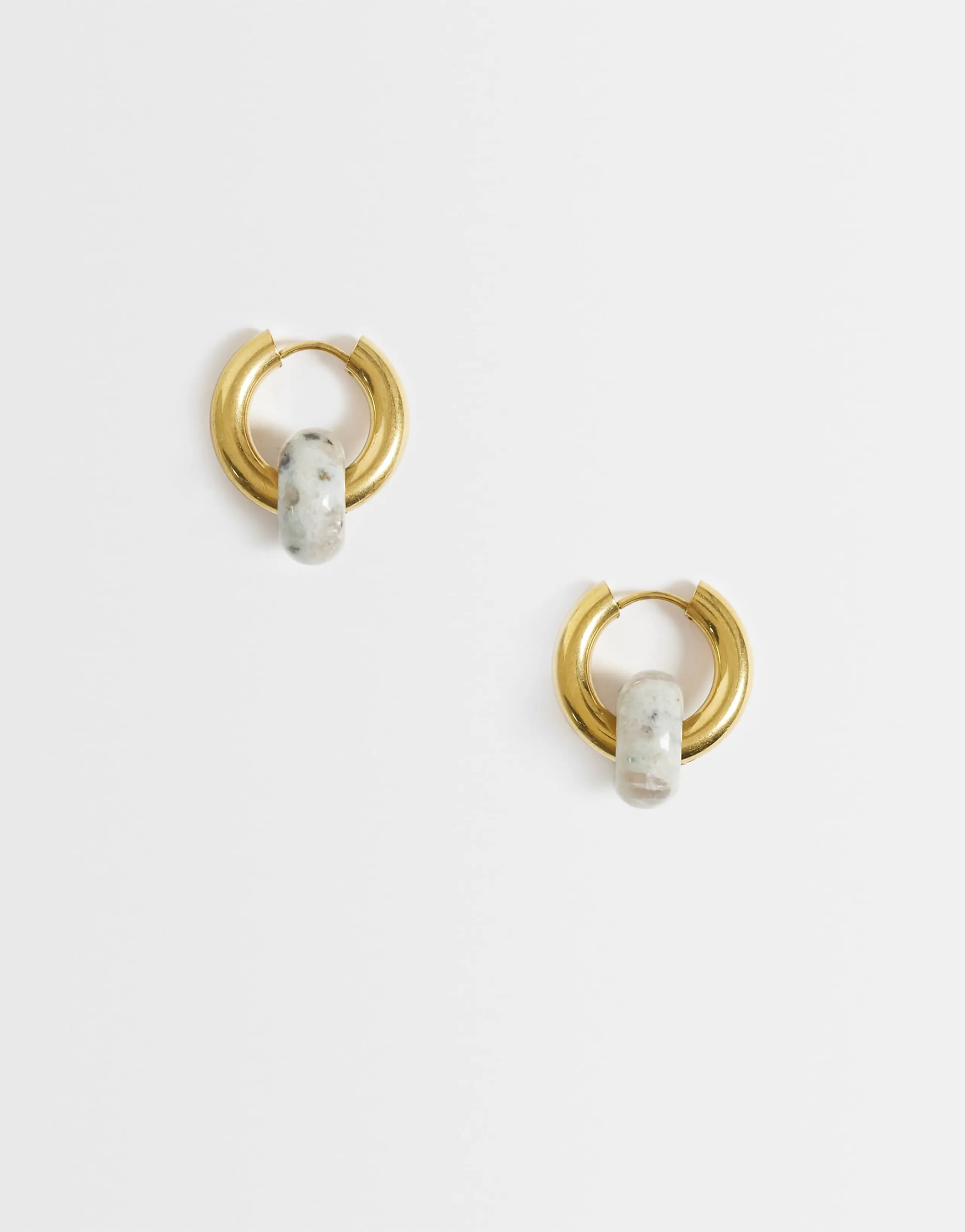 Lost Souls chunky hoop earrings with blue natural stone charms in 18kt gold-plated stainless steel