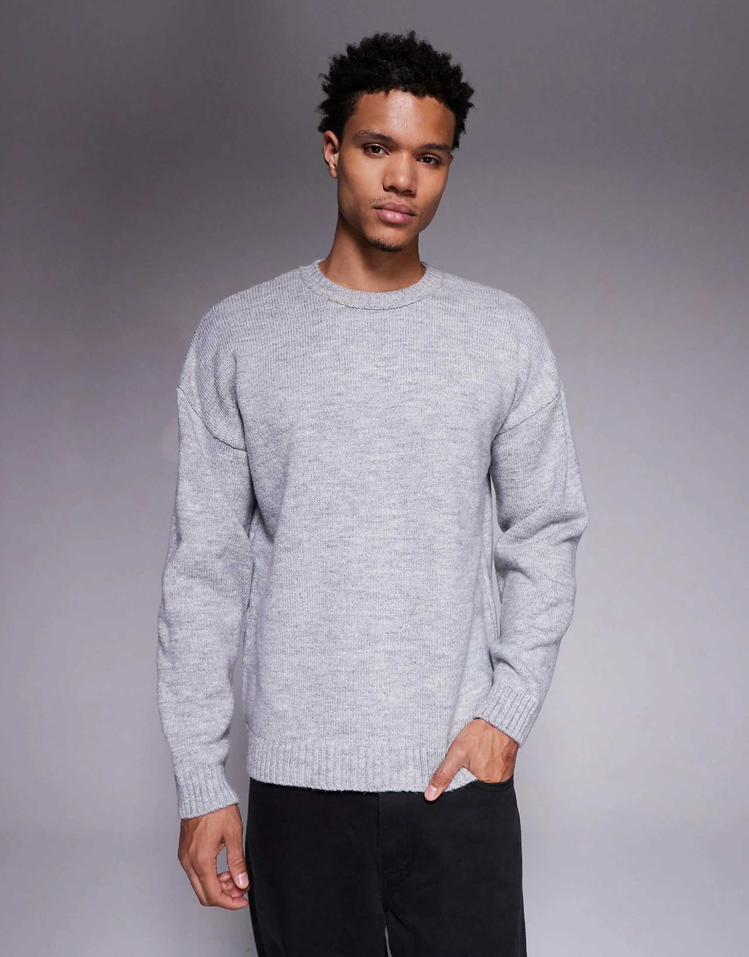 ASOS DESIGN relaxed knit crew neck sweater in gray