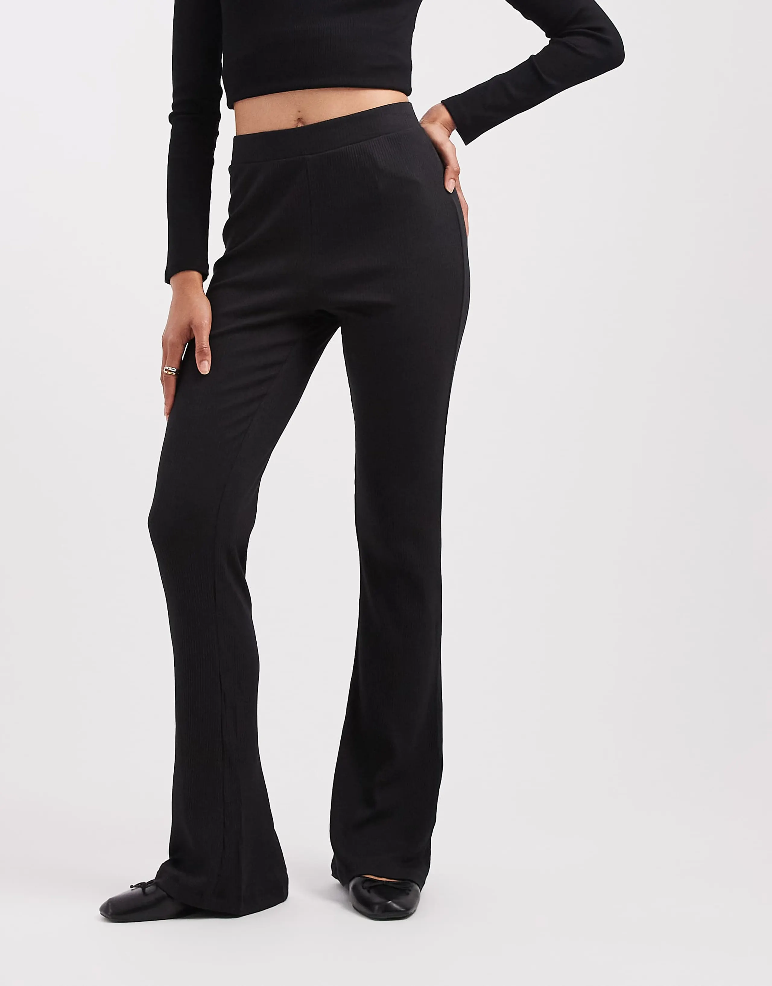 Noisy May flare ribbed pants in black