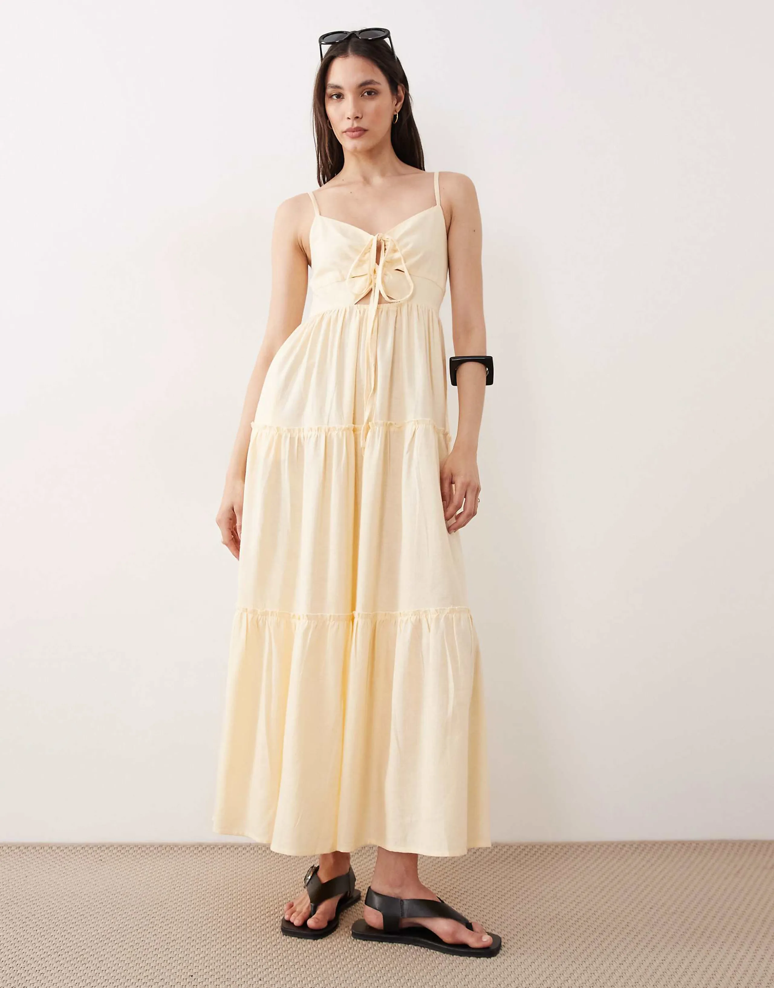 Esmée tiered maxi beach dress in butter yellow