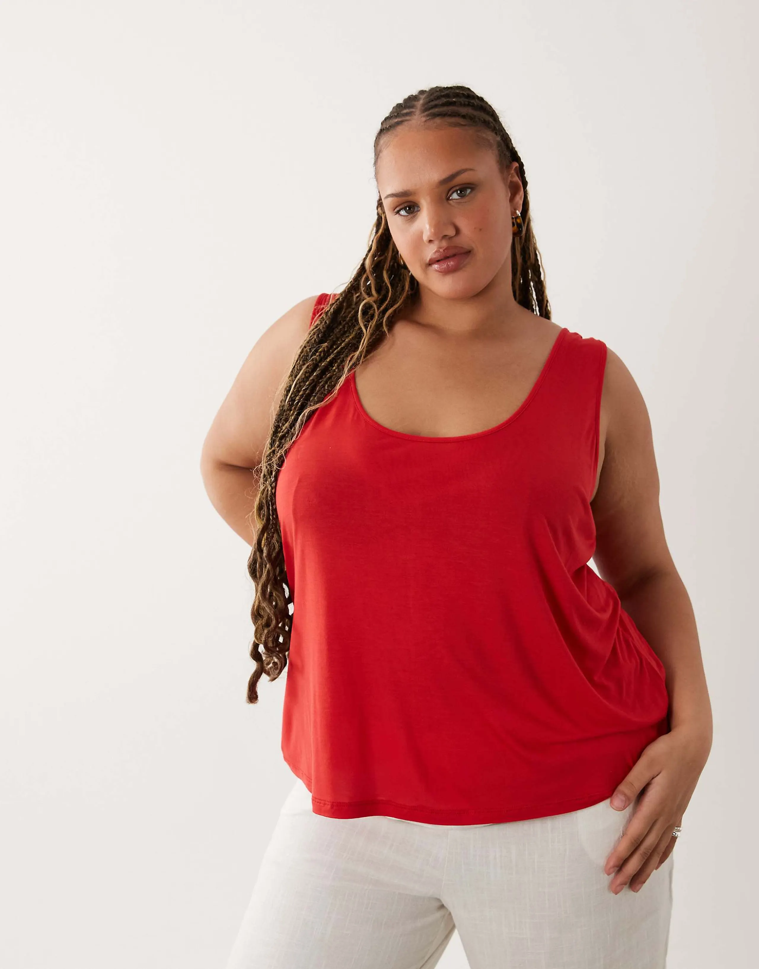 ASOS DESIGN Curve semi sheer plunge scoop neck tank top in red
