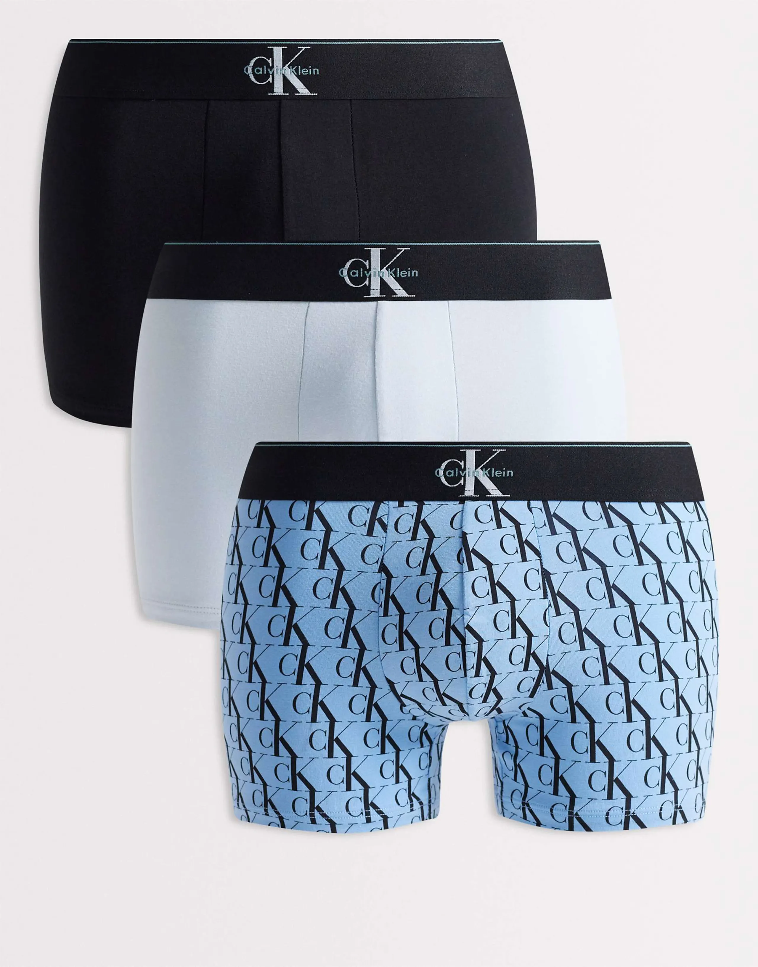 Calvin Klein Monogram Cotton 3 pack boxer briefs in black/pattern/gray