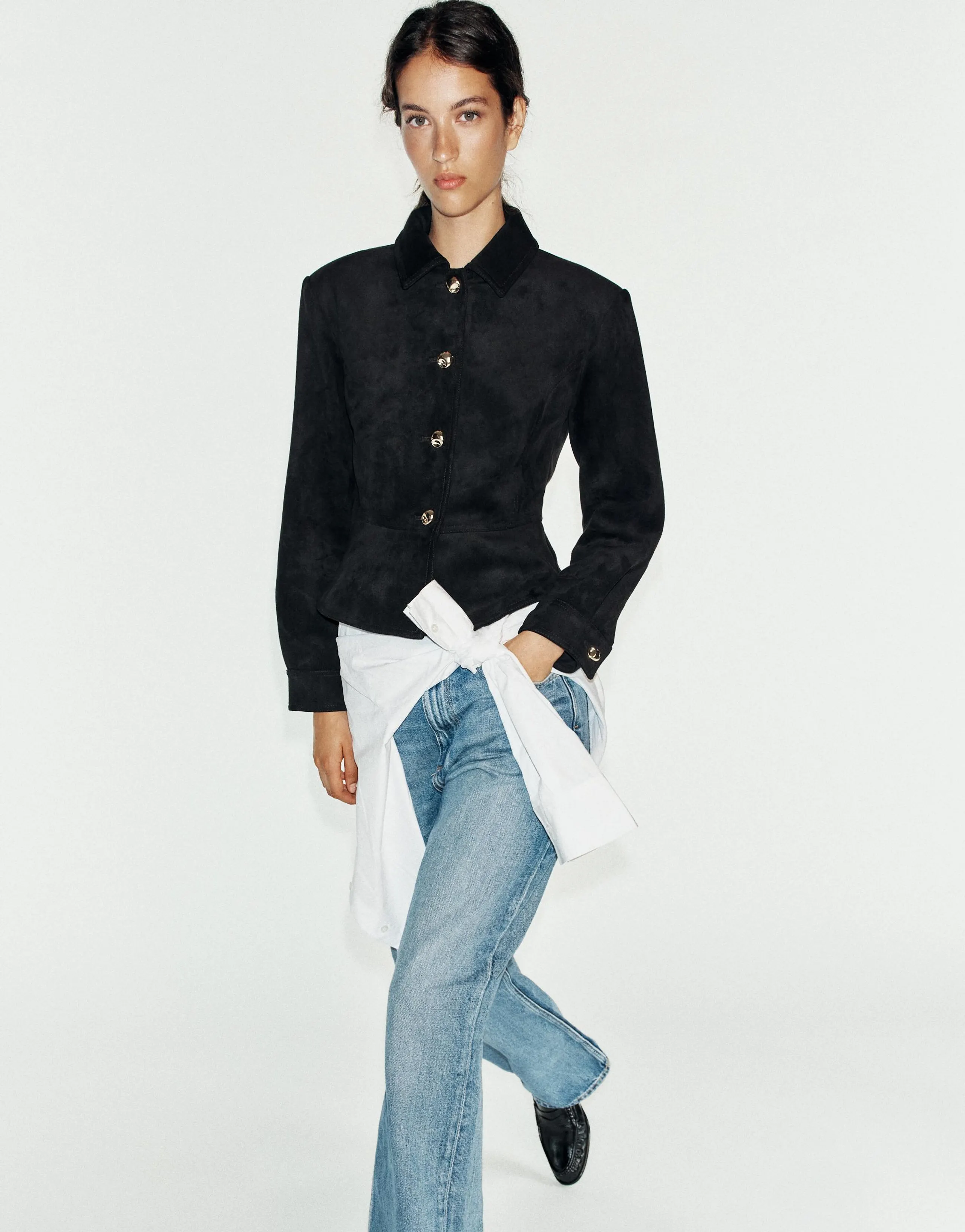 FAUX SUEDE JACKET WITH SHOULDER PADS