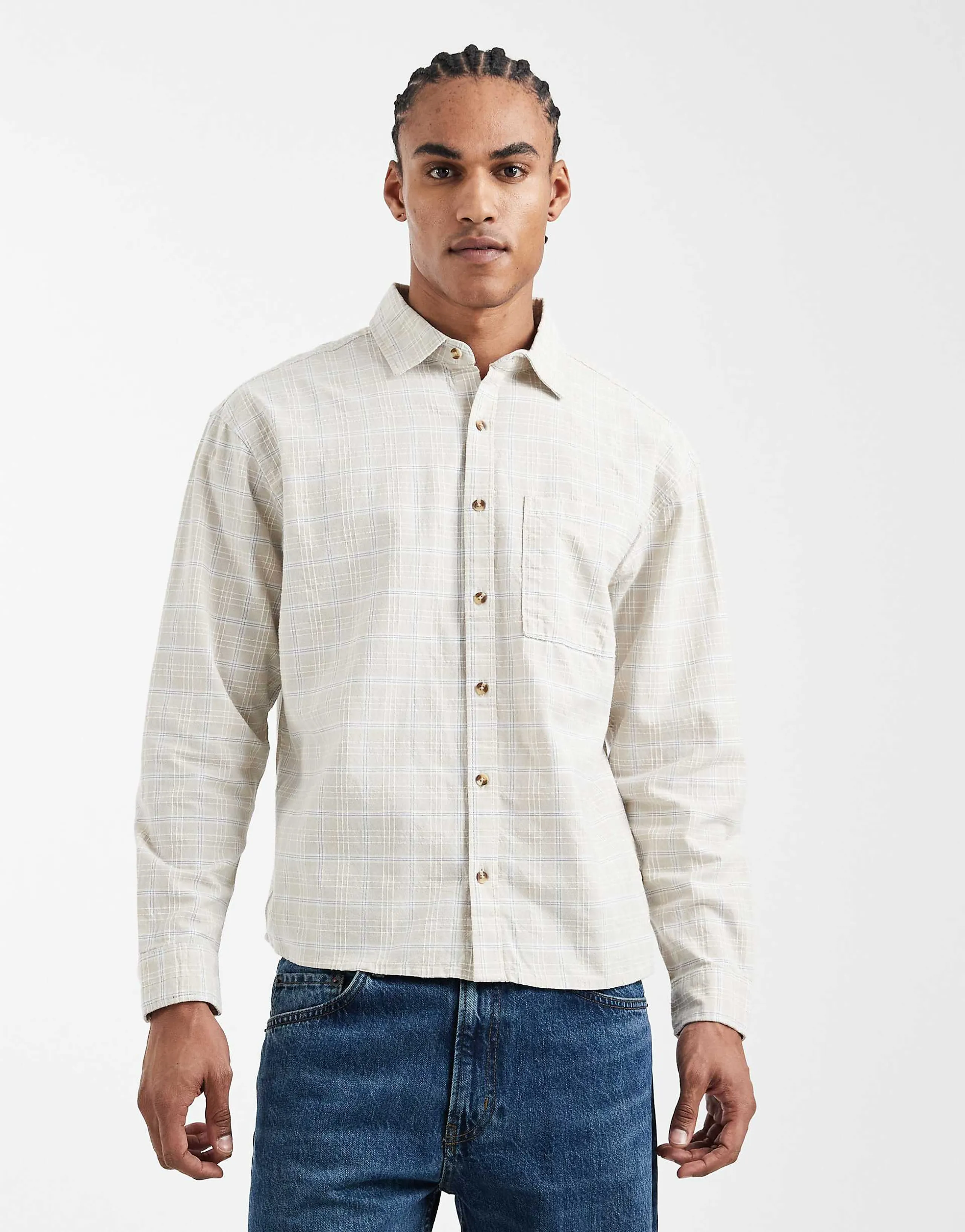 Cotton On Remi long sleeve shirt in stone textured plaid