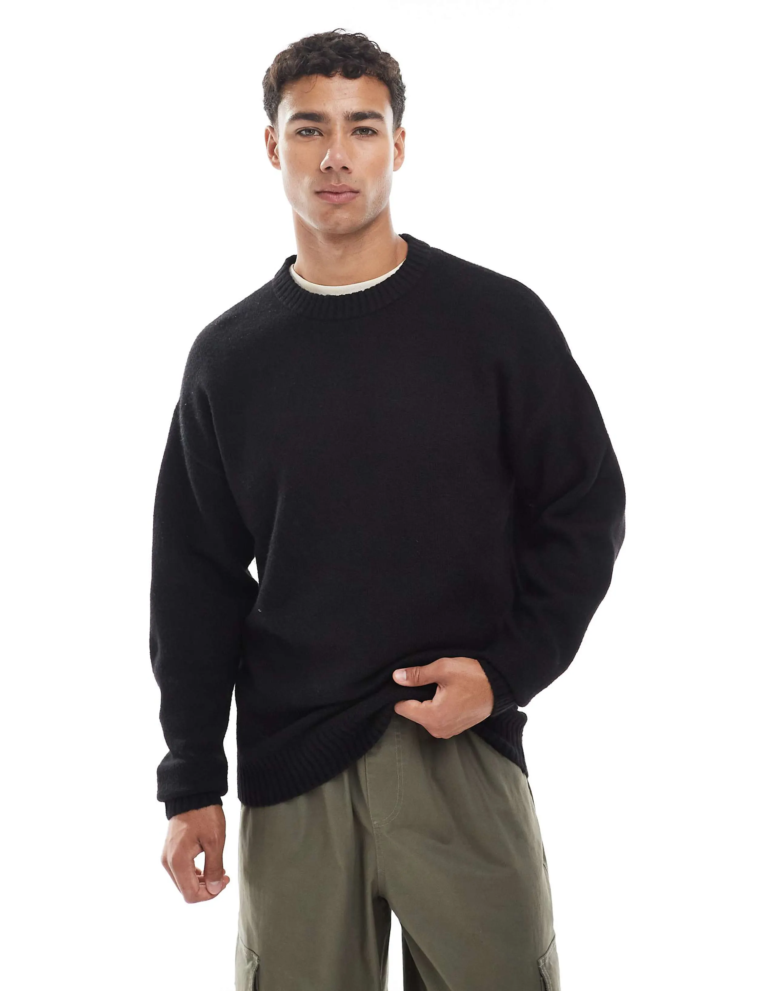 Jack & Jones oversized fluffy sweater in black