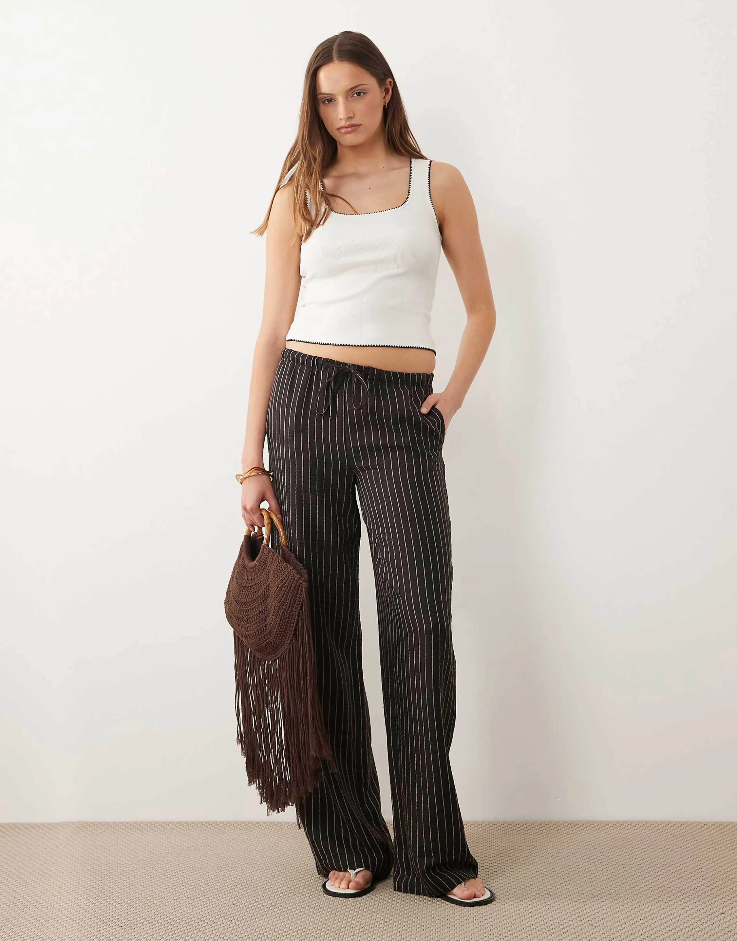 JDY Tall wide leg pants in brown stripes