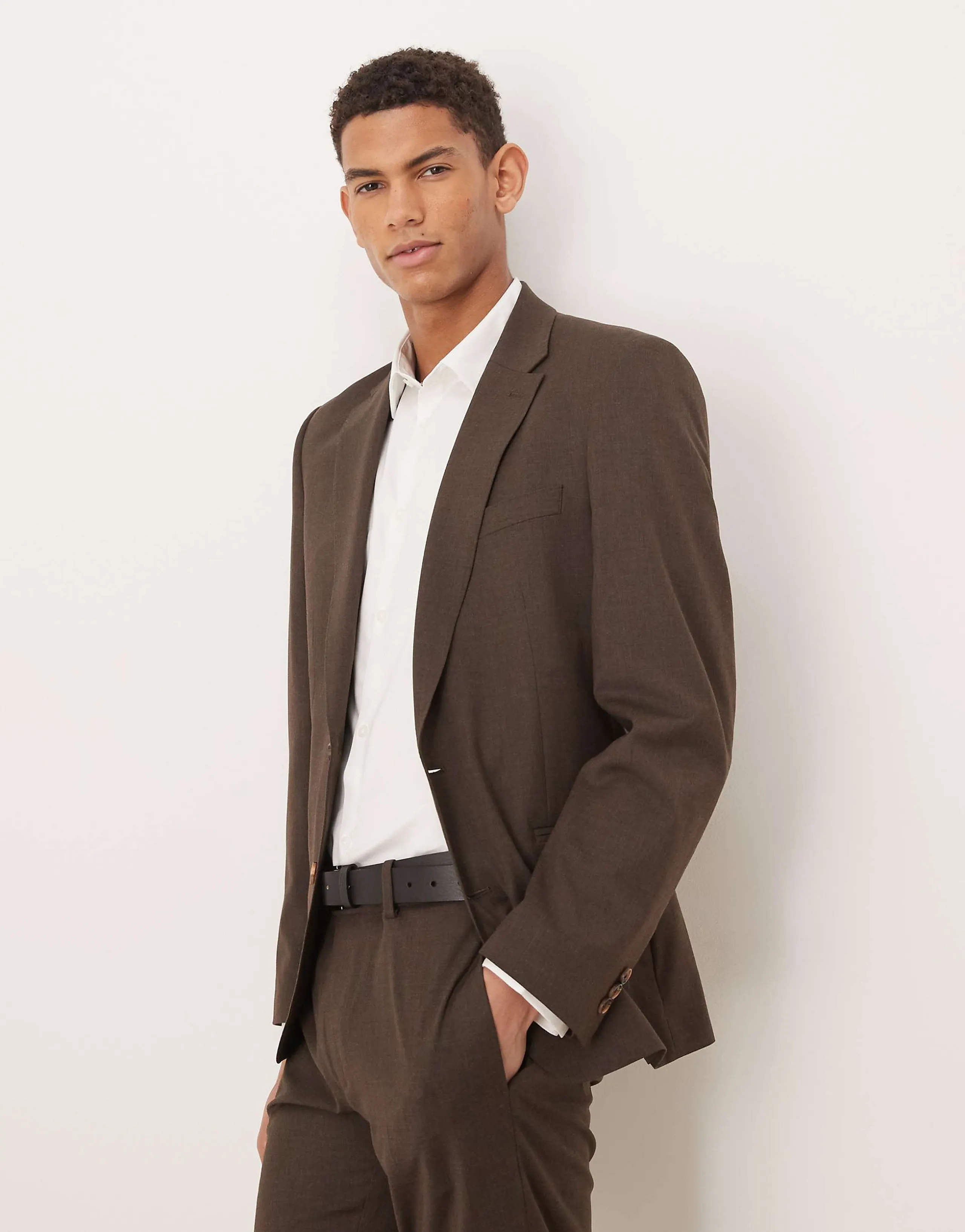 ASOS DESIGN washable wool skinny suit jacket in dark brown