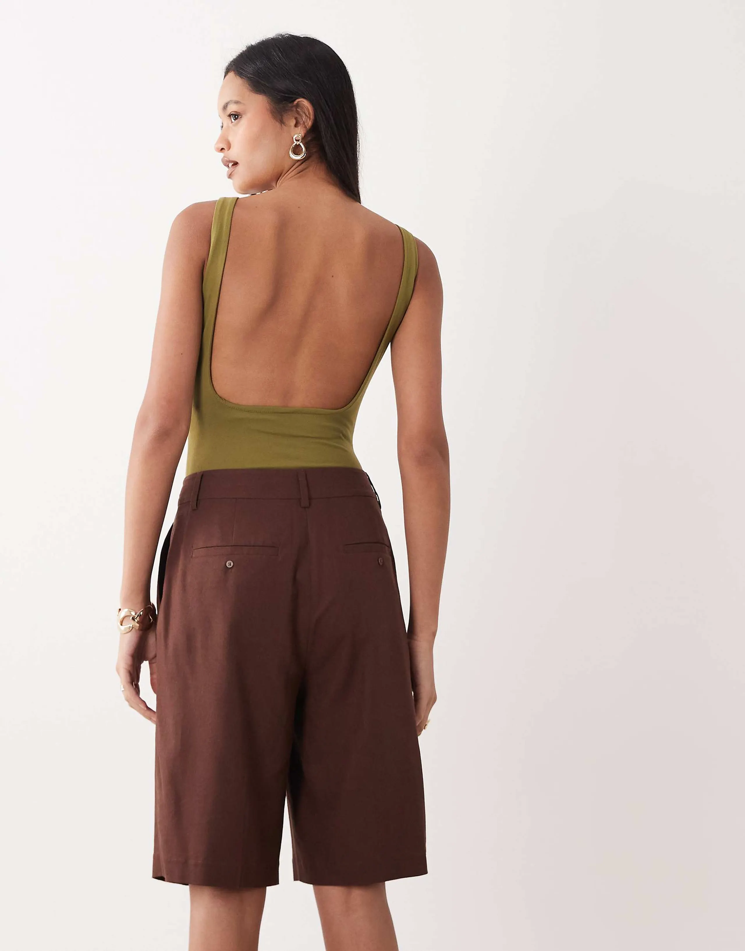 Miss Selfridge sculpted low back bodysuit in olive