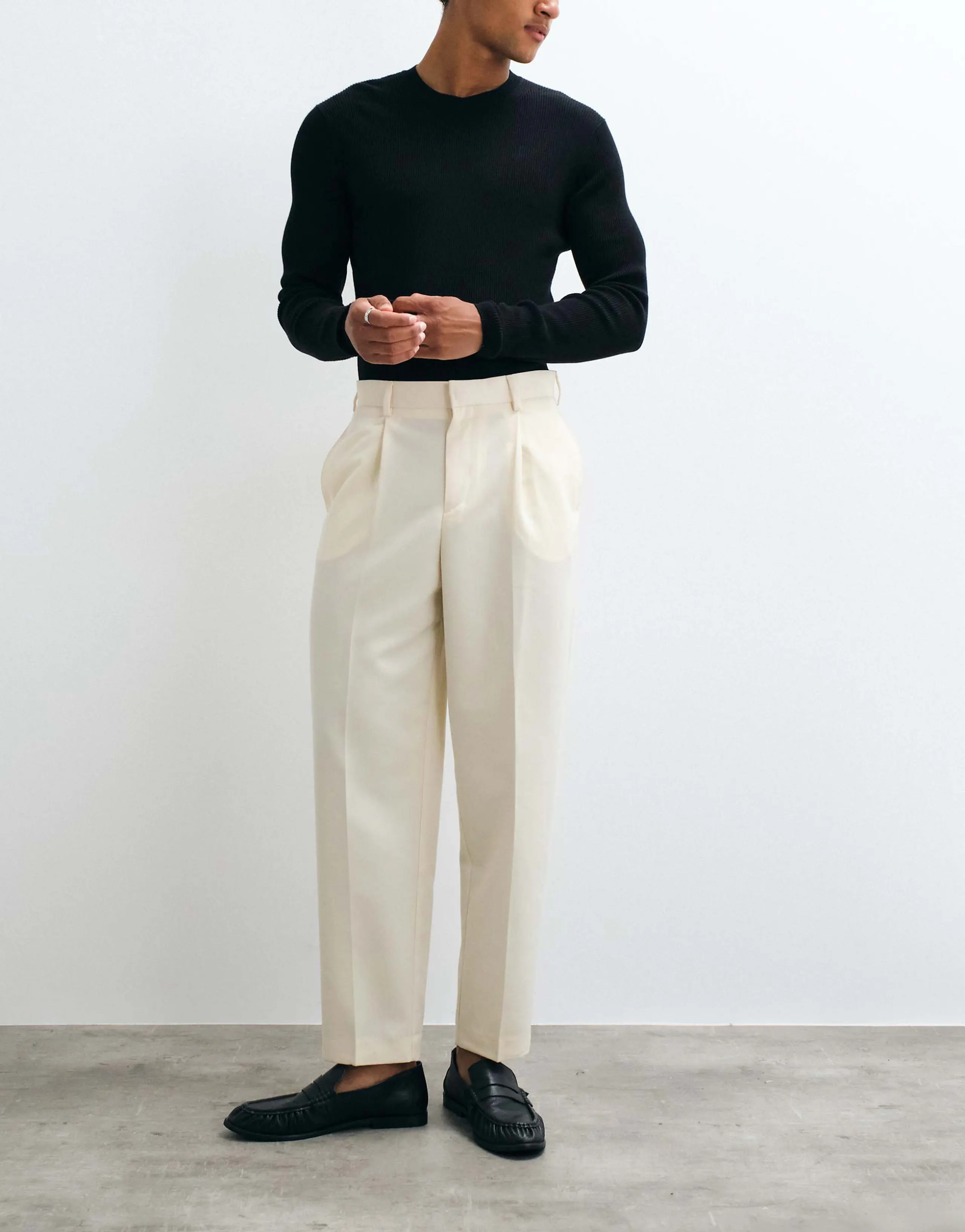 ASOS DESIGN tailored pleated relaxed tapered pants in butter yellow