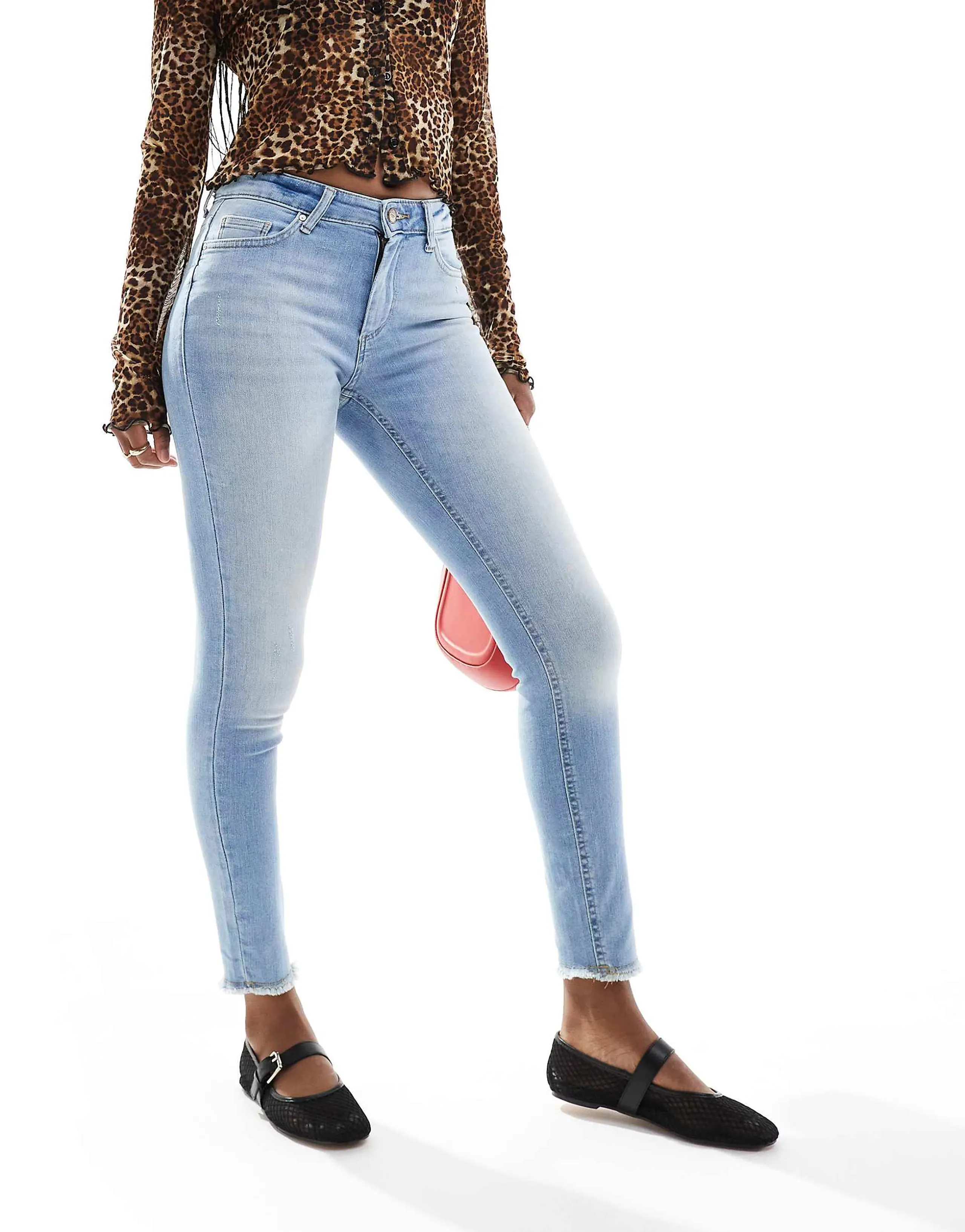 Only Blush skinny jeans with frayed hem in light blue 
