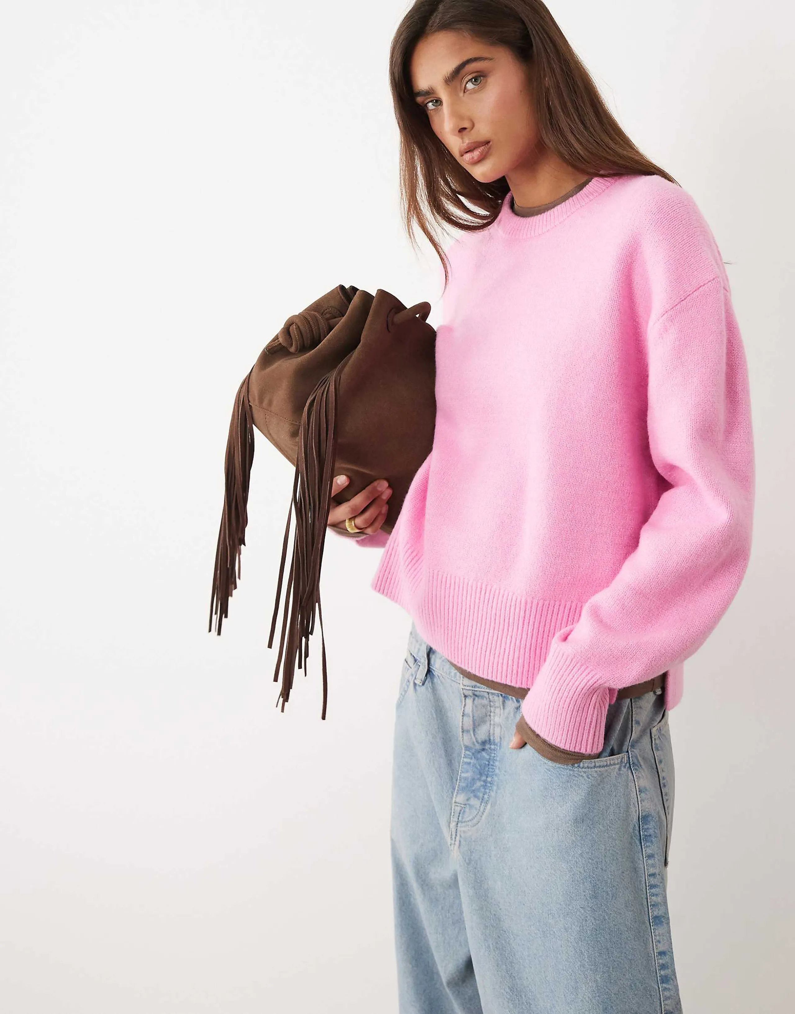 ASOS DESIGN boxy sweater with side slit detail in pink