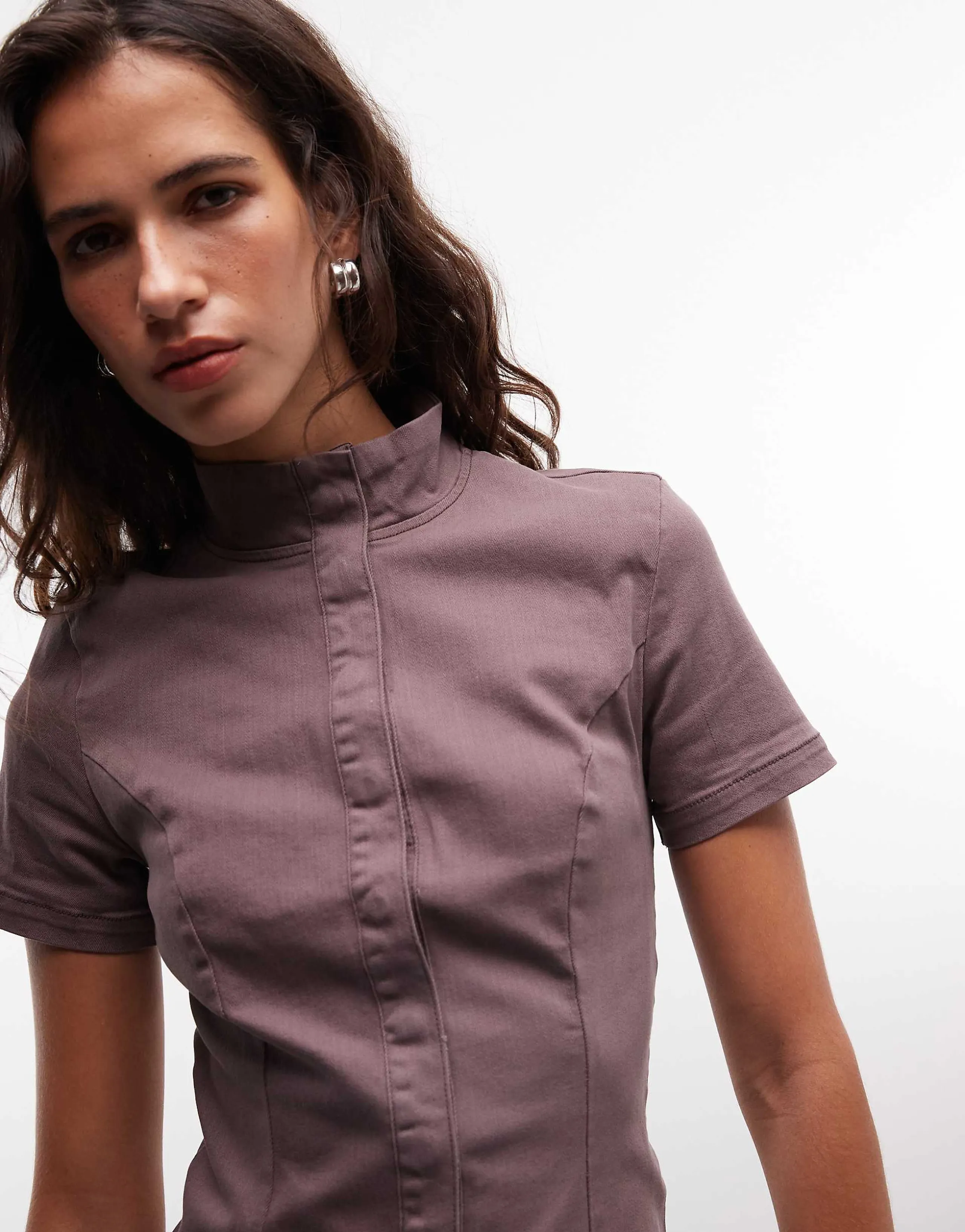Weekday structured button up top in washed brown