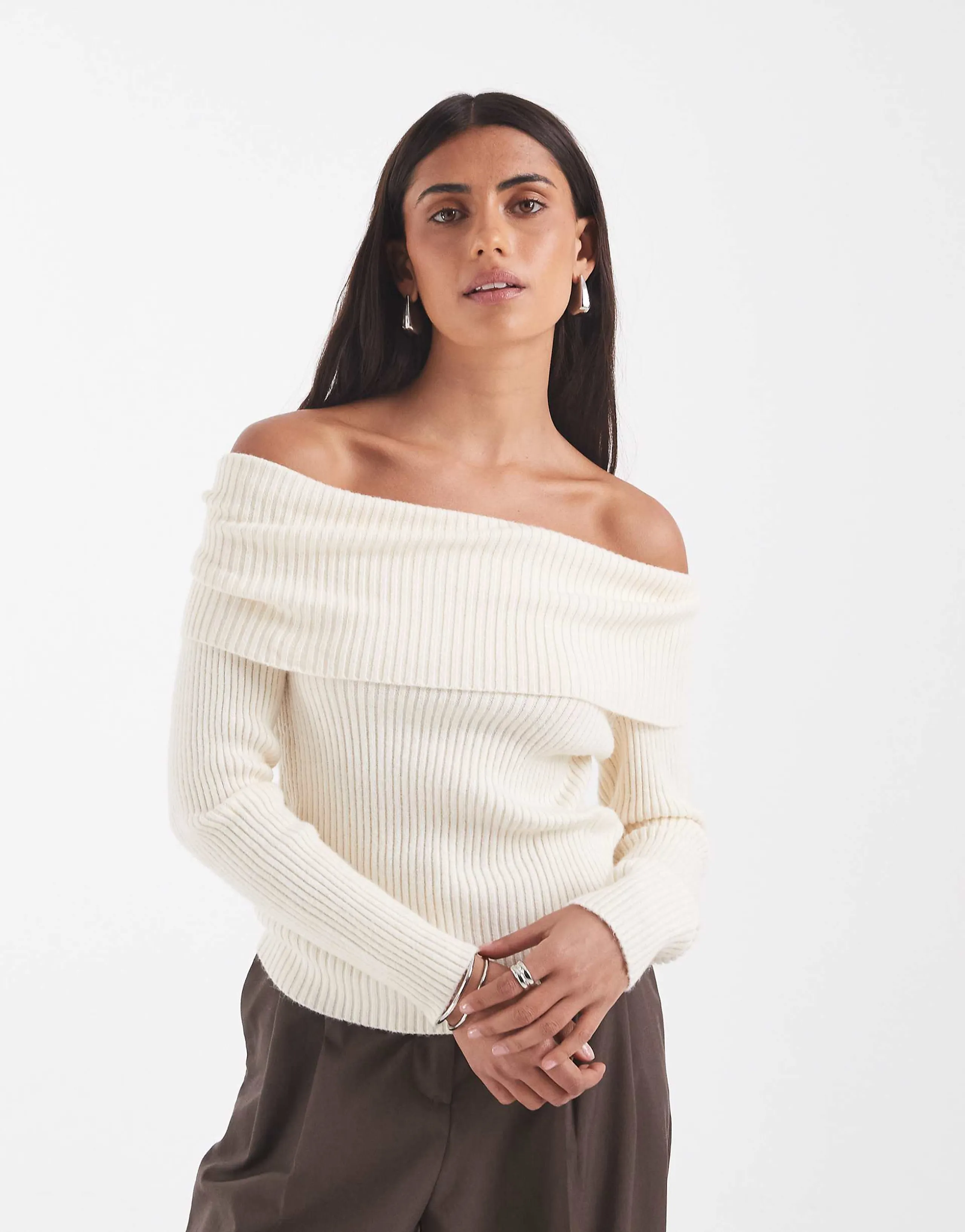 ONLY off the shoulder knit sweater in cream 