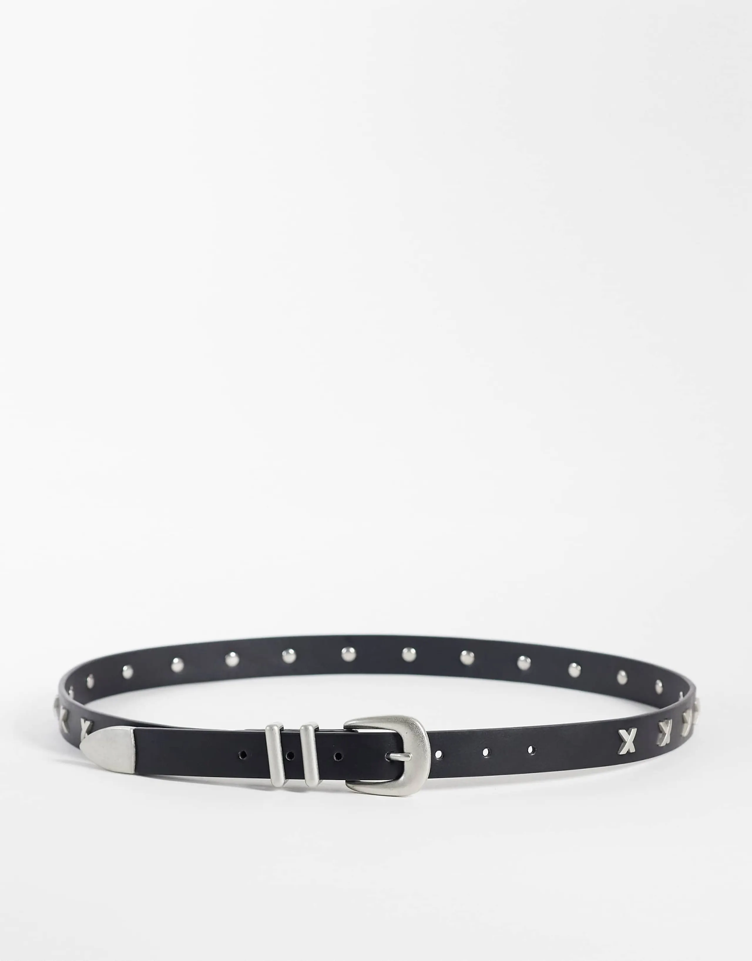 ASOS DESIGN cross studded faux leather western belt in black