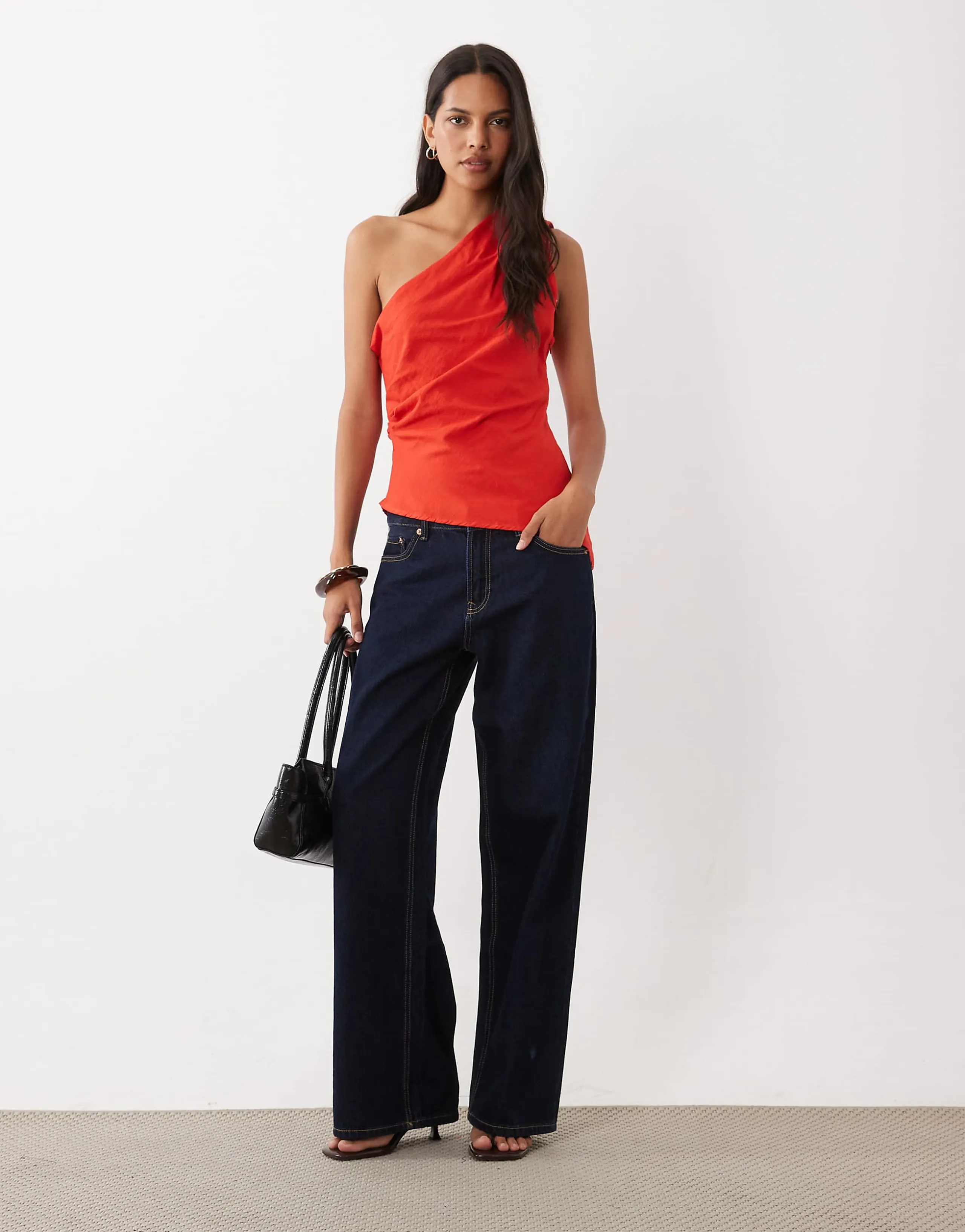 Mango one shoulder asymmetric top in red