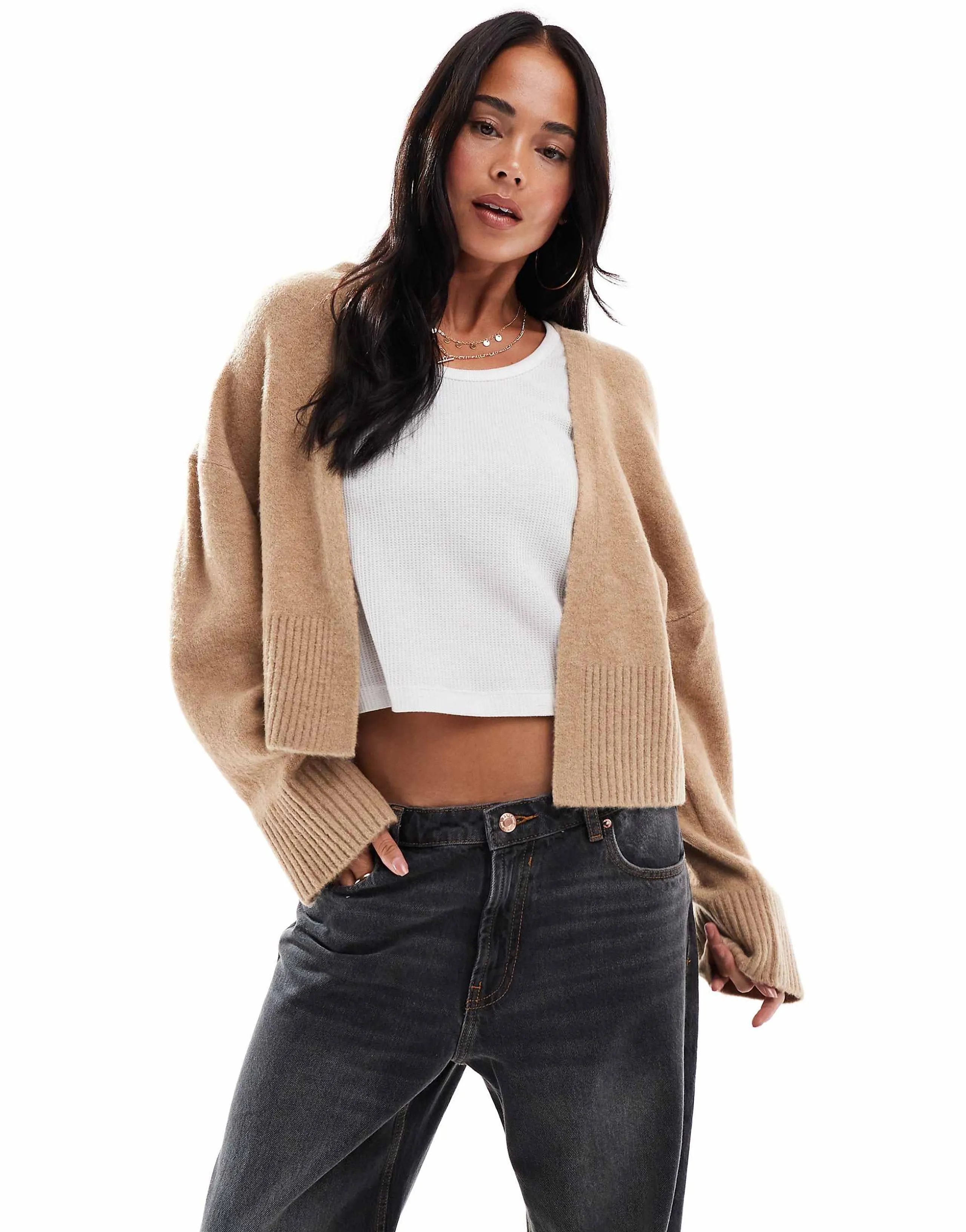 ASOS DESIGN edge to edge cardigan in biscuit