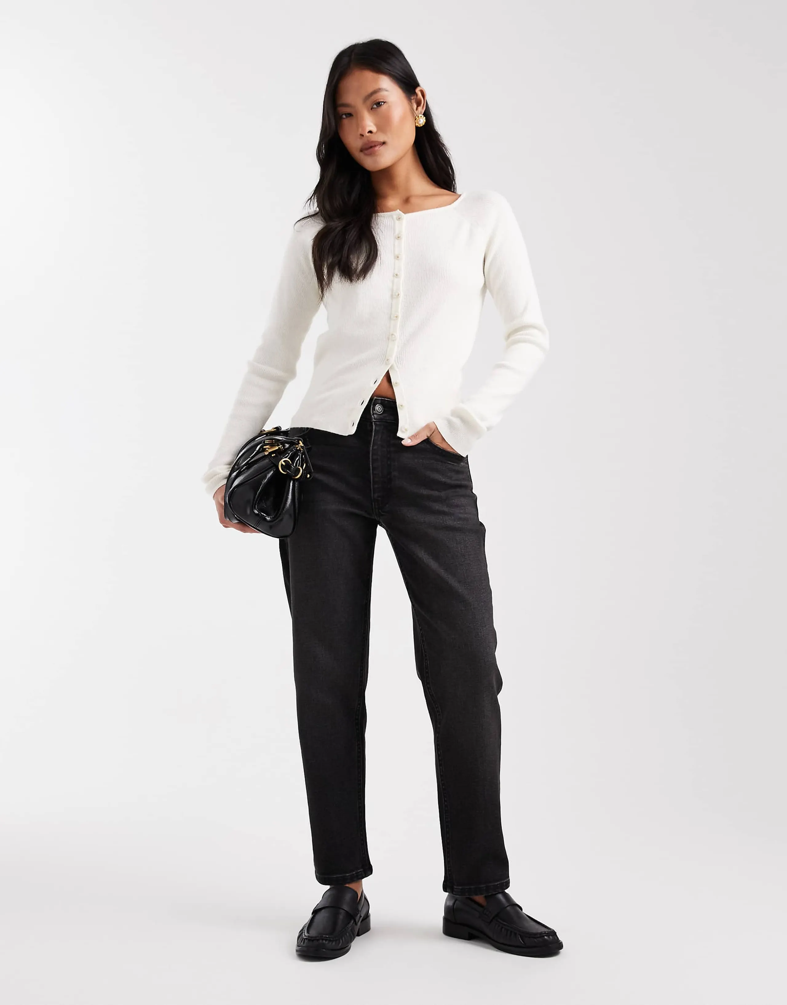 ASOS DESIGN Petite slim fit mom jeans in black