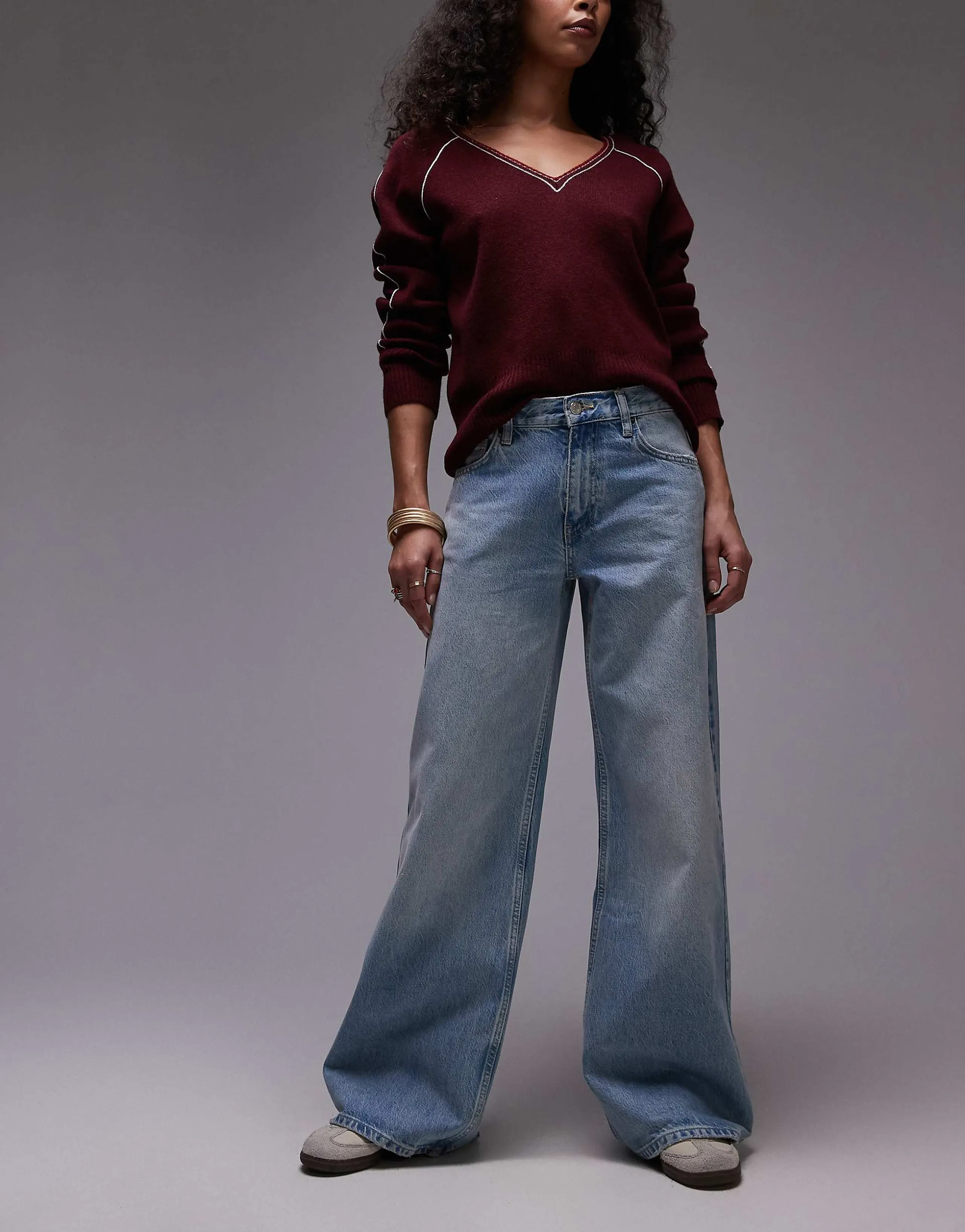 Topshop Horizon wide leg mid rise jean in bleach