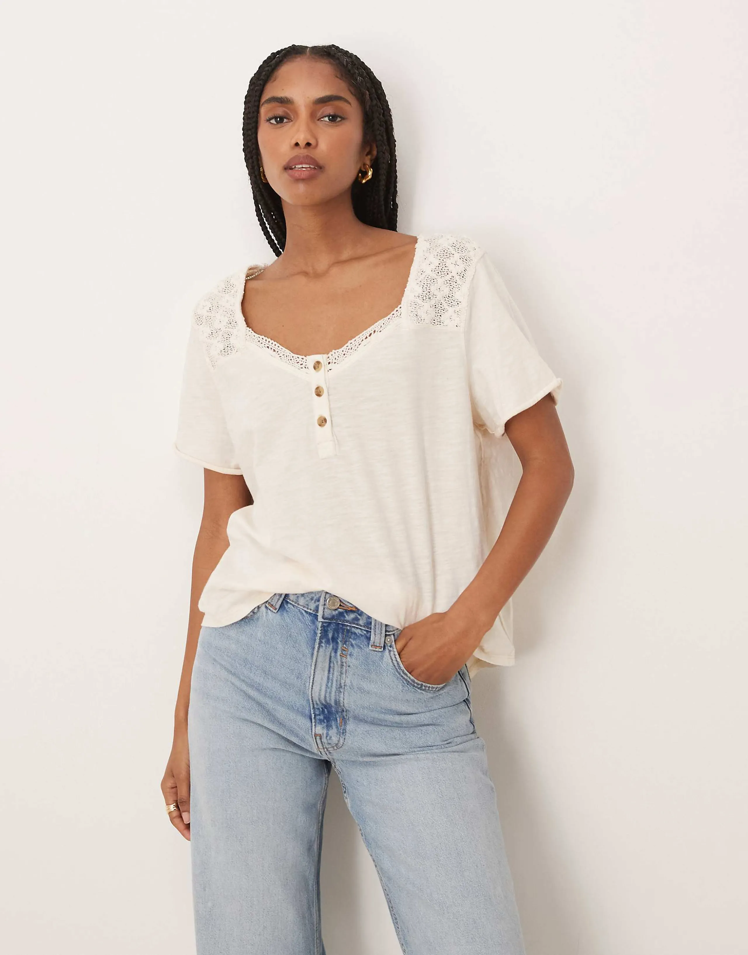 Free People Heirloom Henley button-up tee in tea