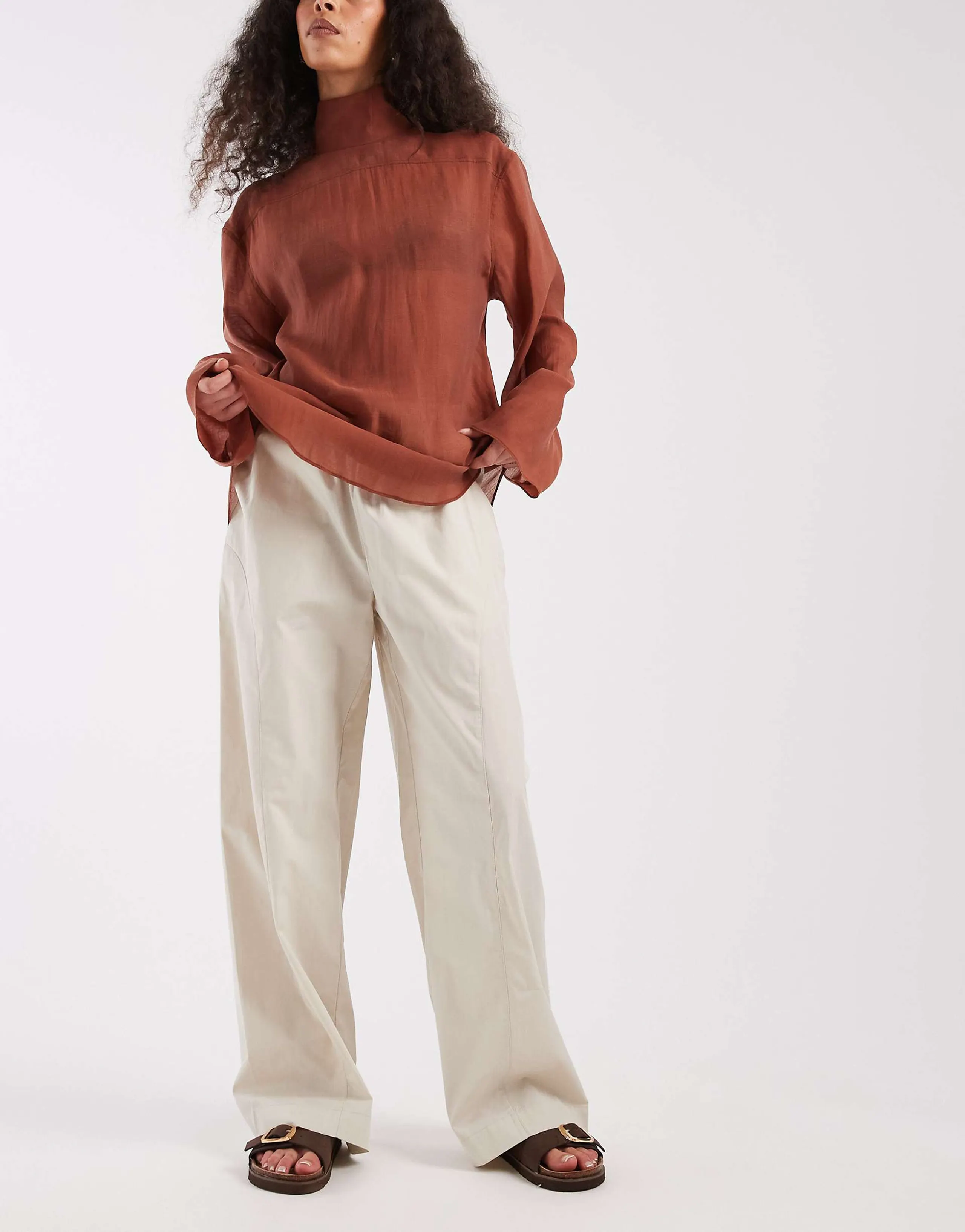 Threadbare poplin pull on pants with panel detail in stone